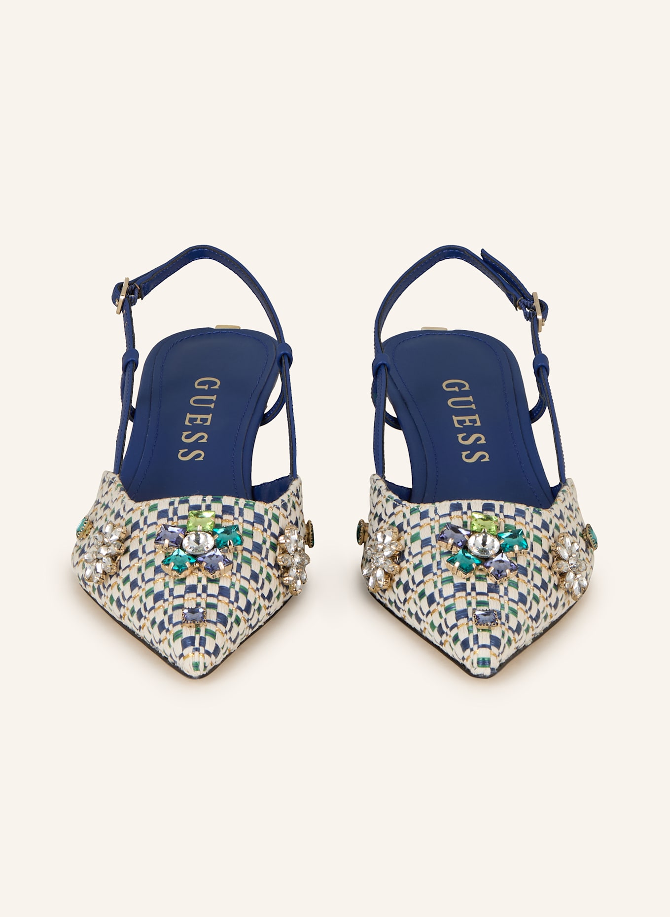 GUESS Slingpumps JESSENY mit Schmucksteinen: BLAU/ WEISS/ GRÜN