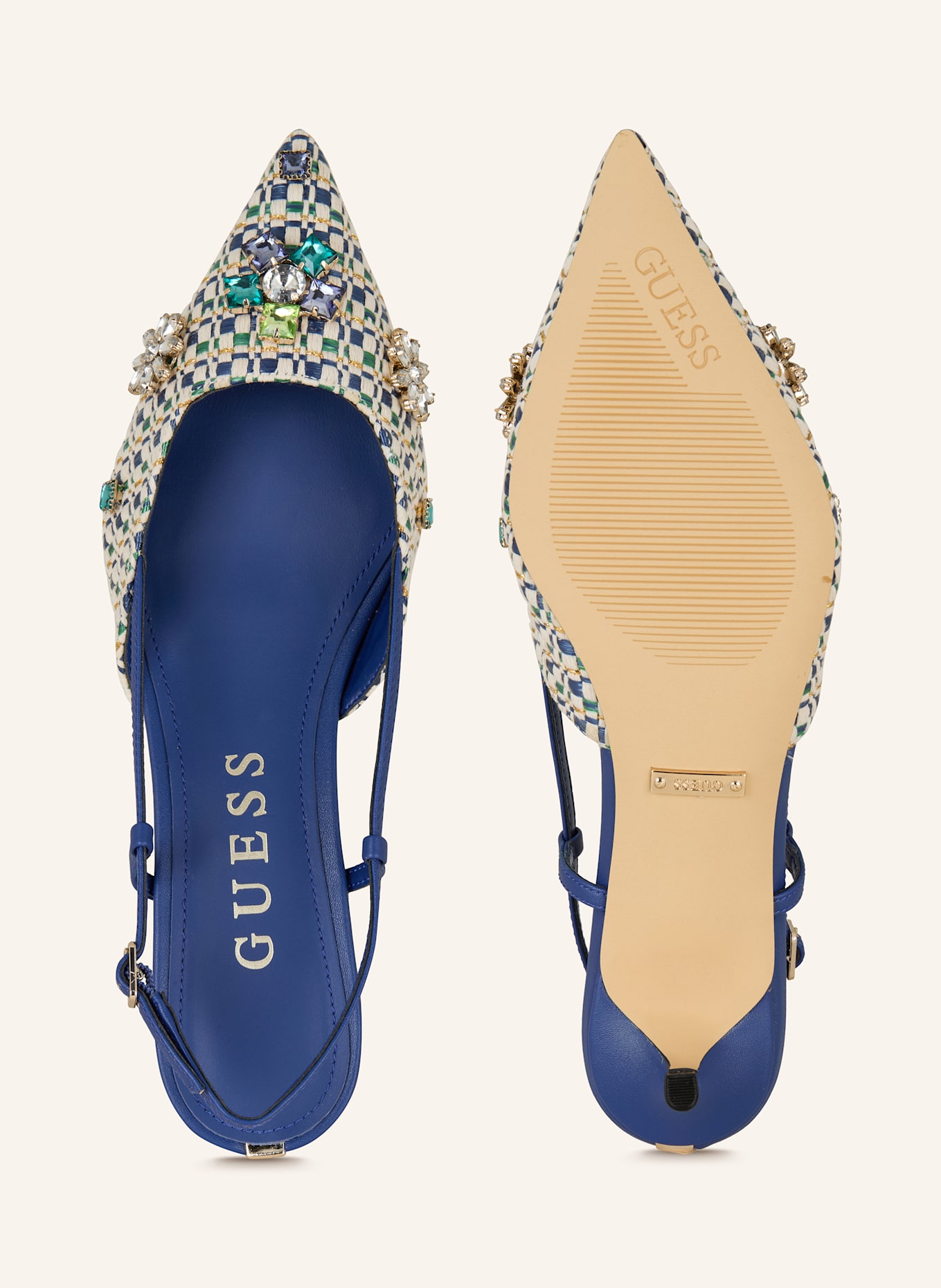 GUESS Slingpumps JESSENY mit Schmucksteinen: BLAU/ WEISS/ GRÜN