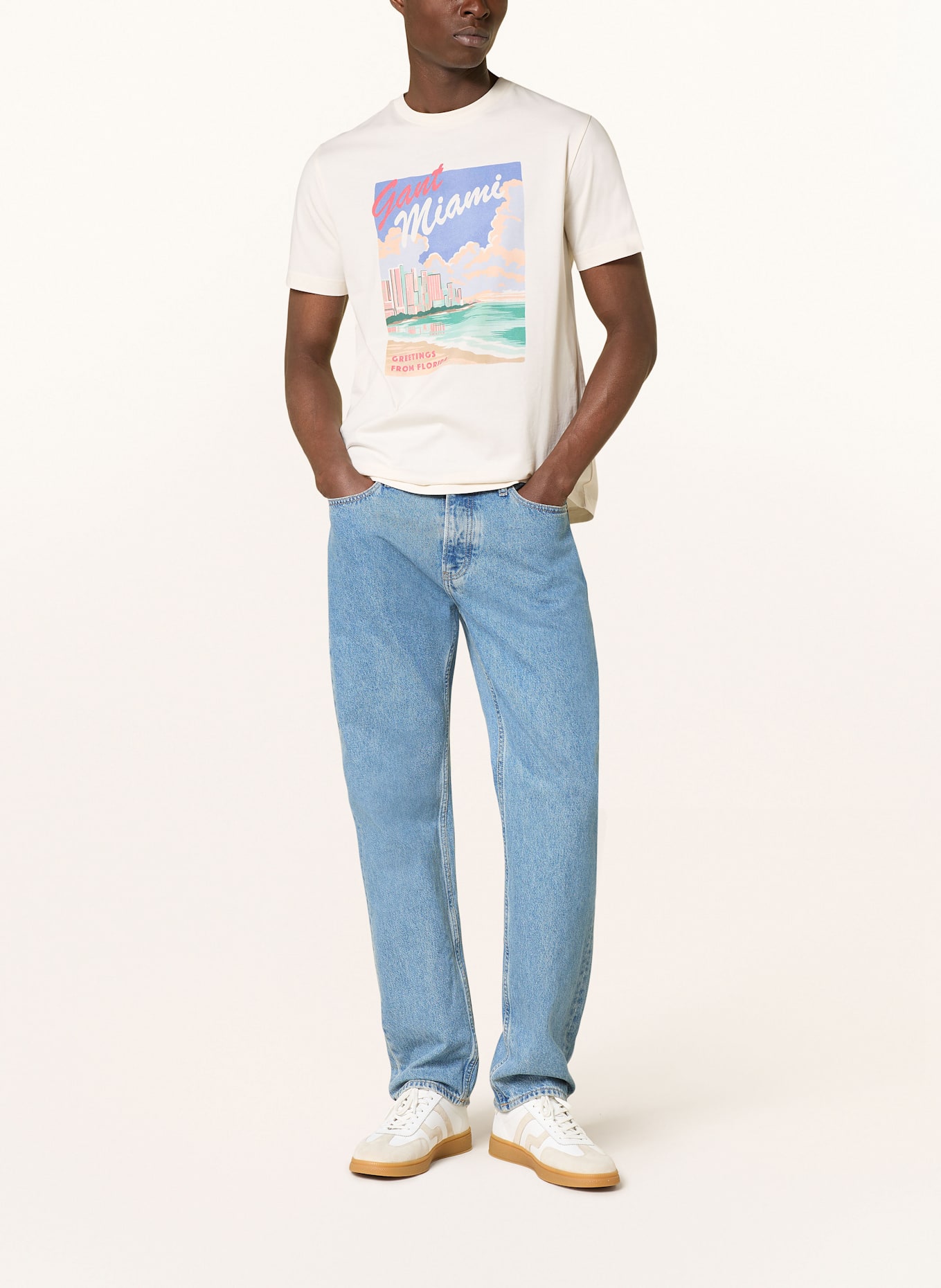GANT T-Shirt: CREME/ BLAU/ BEIGE