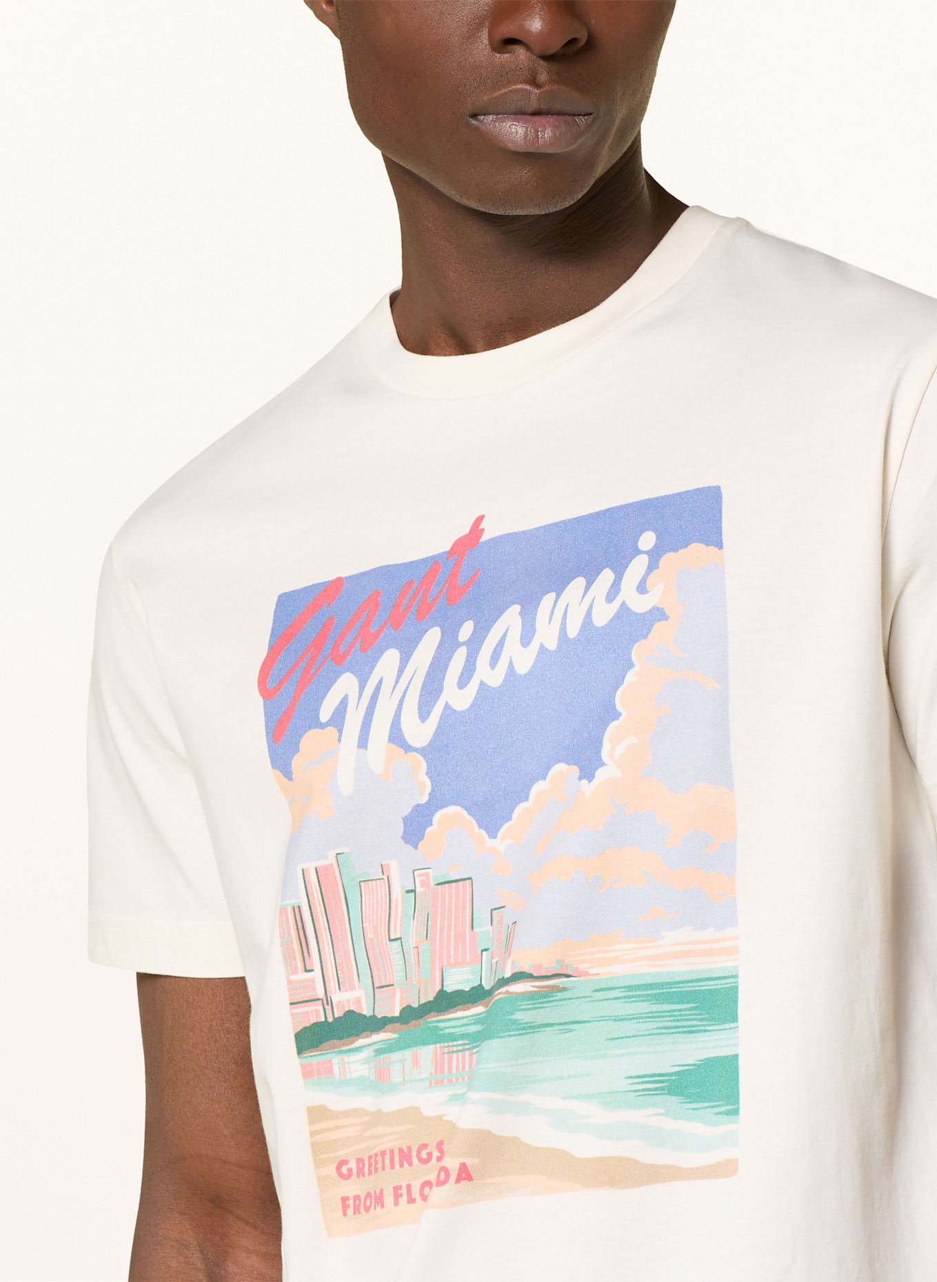 GANT T-Shirt: CREME/ BLAU/ BEIGE