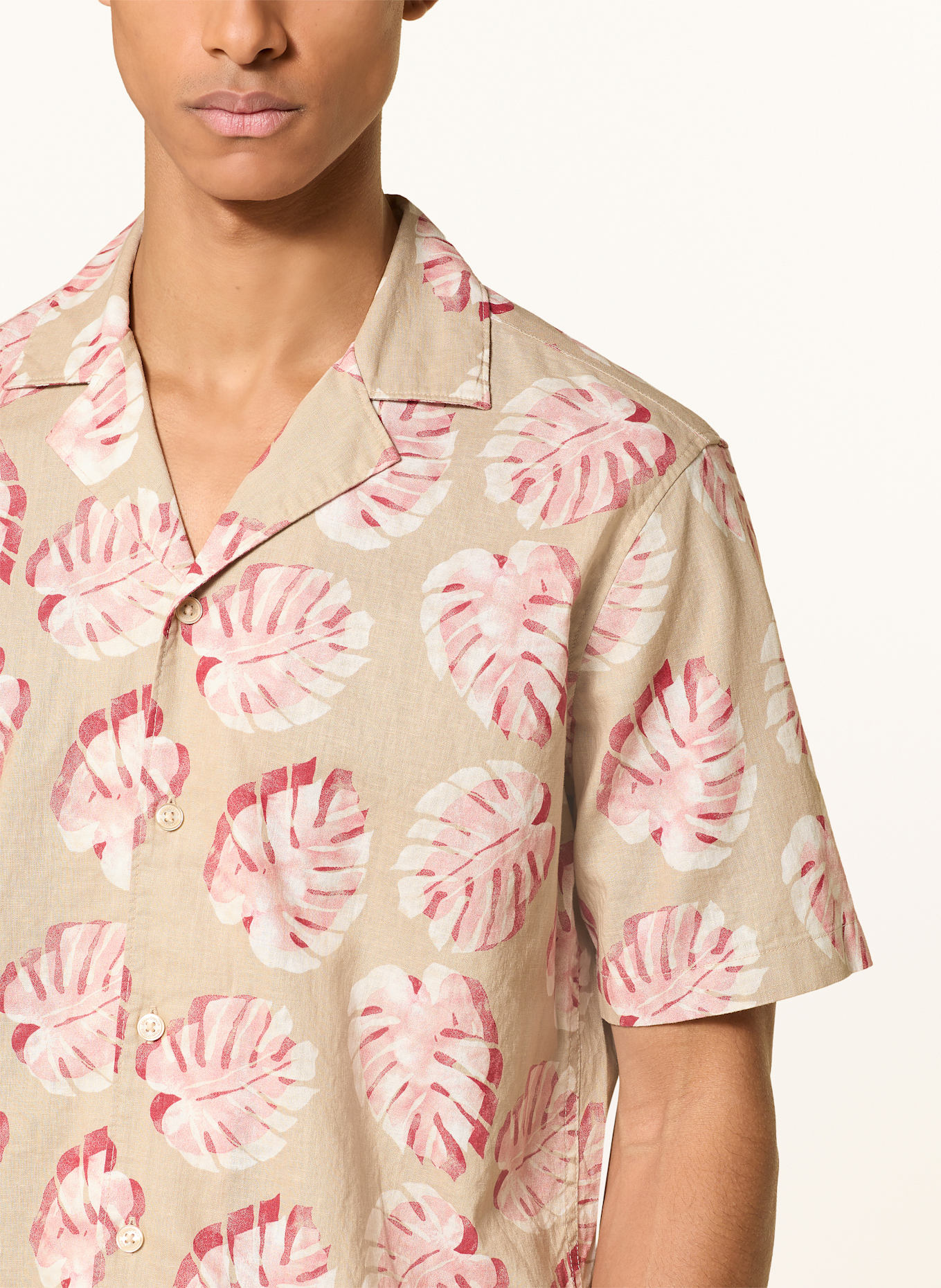 Marc O'Polo Resorthemd Regular Fit mit Leinen: BEIGE / ROSA / CREME