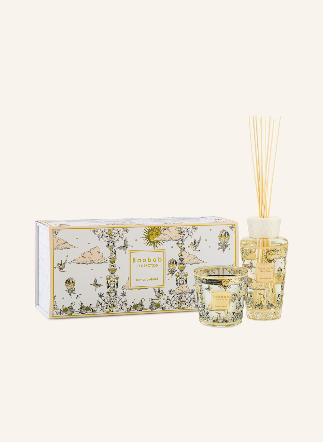 Baobab COLLECTION Set TOMORROWLAND 2025: Duftkerze und Raumduft: SCHWARZ / GOLD / WEISS