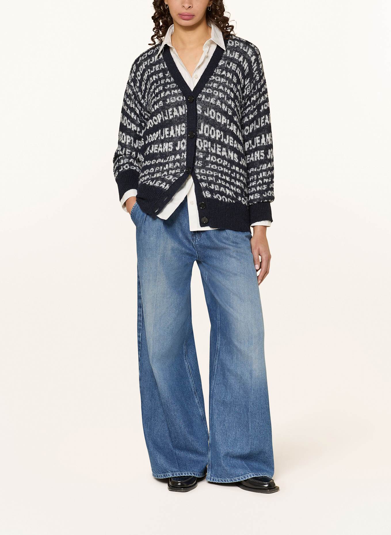 JOOP! JEANS Strickjacke KAMALA: DUNKELBLAU / WEISS