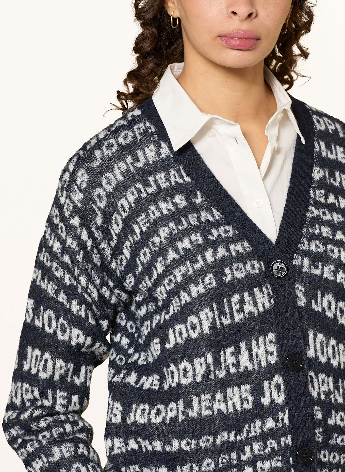 JOOP! JEANS Strickjacke KAMALA: DUNKELBLAU / WEISS