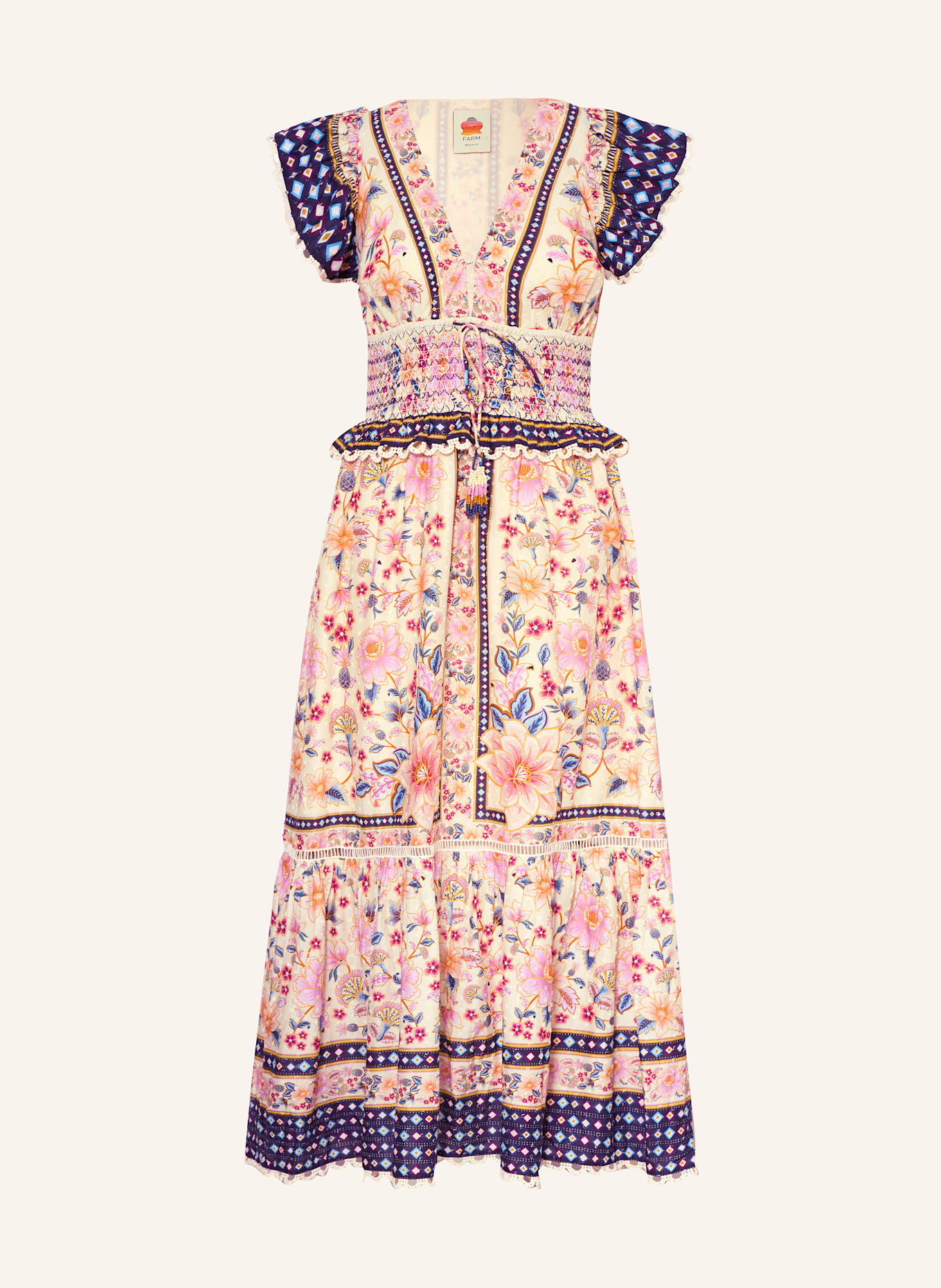 FARM RIO Kleid SUPERBLOOM: CREME / ROT / BLAU