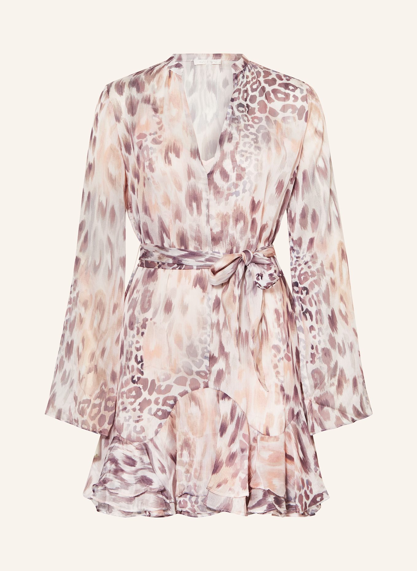 GUESS Kleid SIBILLA mit Volants: ROSÉGOLD/ BRAUN/ HELLORANGE