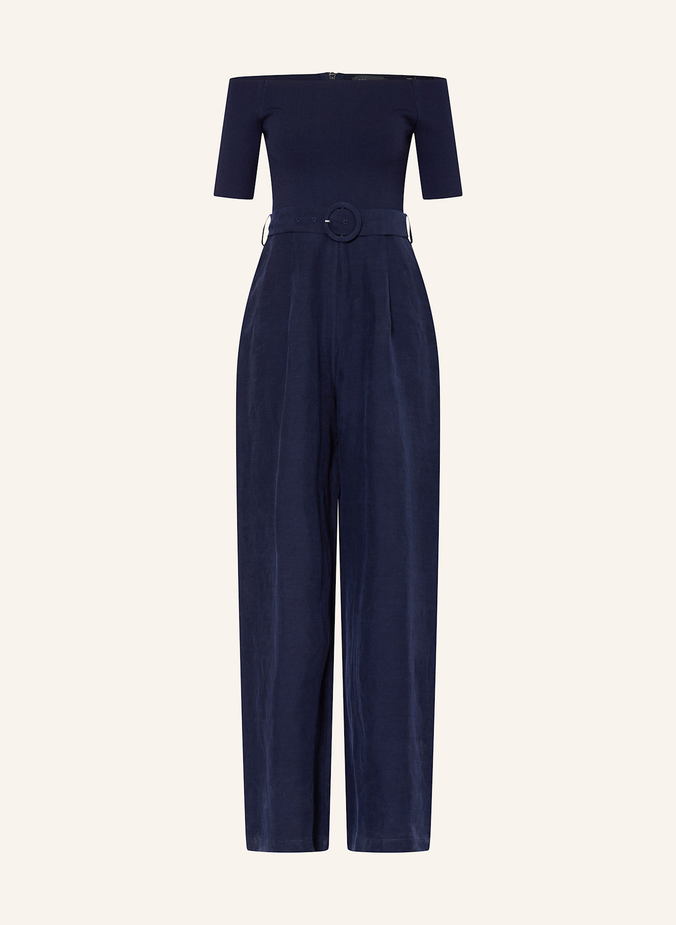 TED BAKER ANGELIY off-soulder jumpsuit in a mix of materials: DARK BLUE