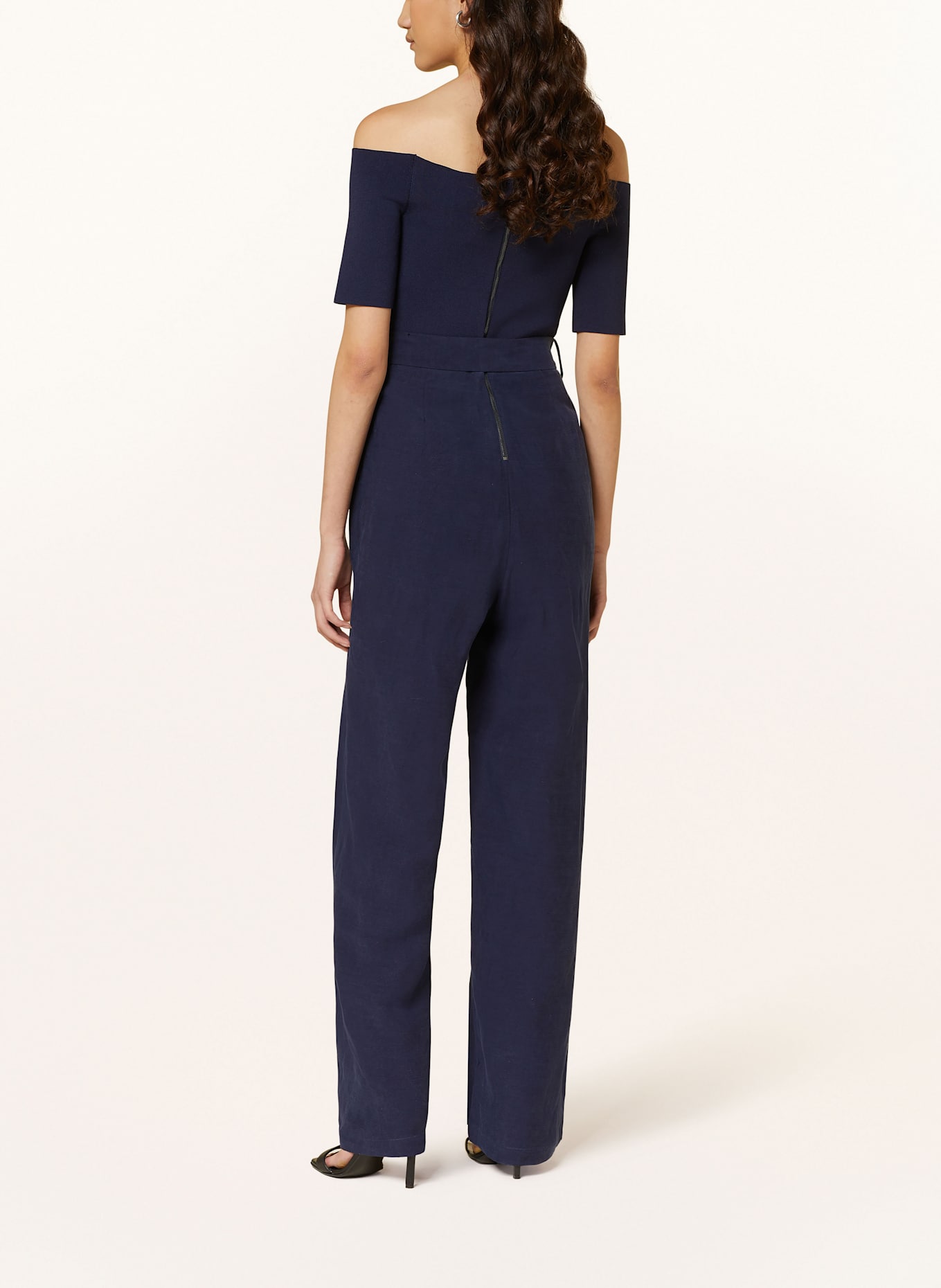 TED BAKER ANGELIY off-soulder jumpsuit in a mix of materials: DARK BLUE