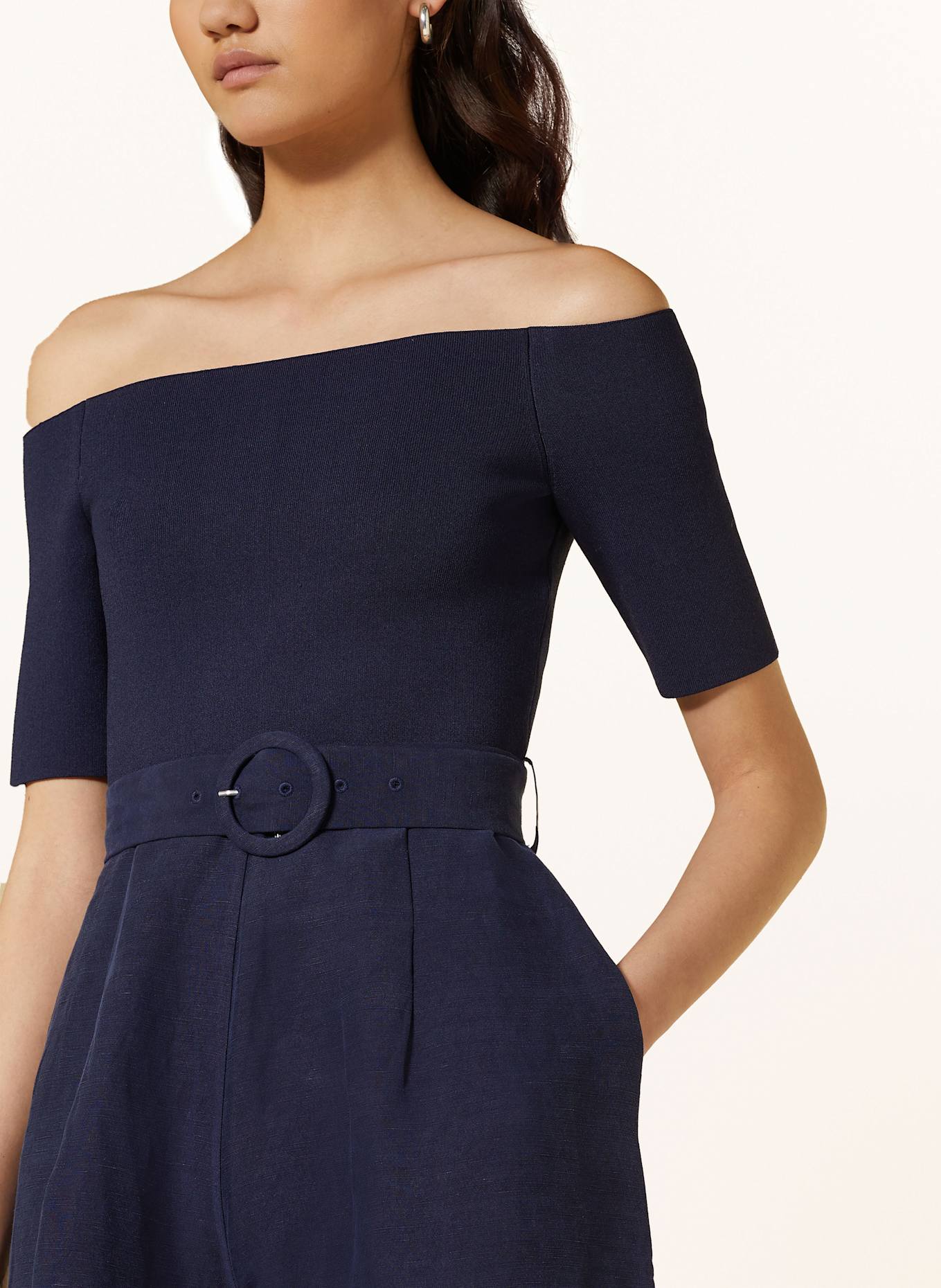 TED BAKER ANGELIY off-soulder jumpsuit in a mix of materials: DARK BLUE