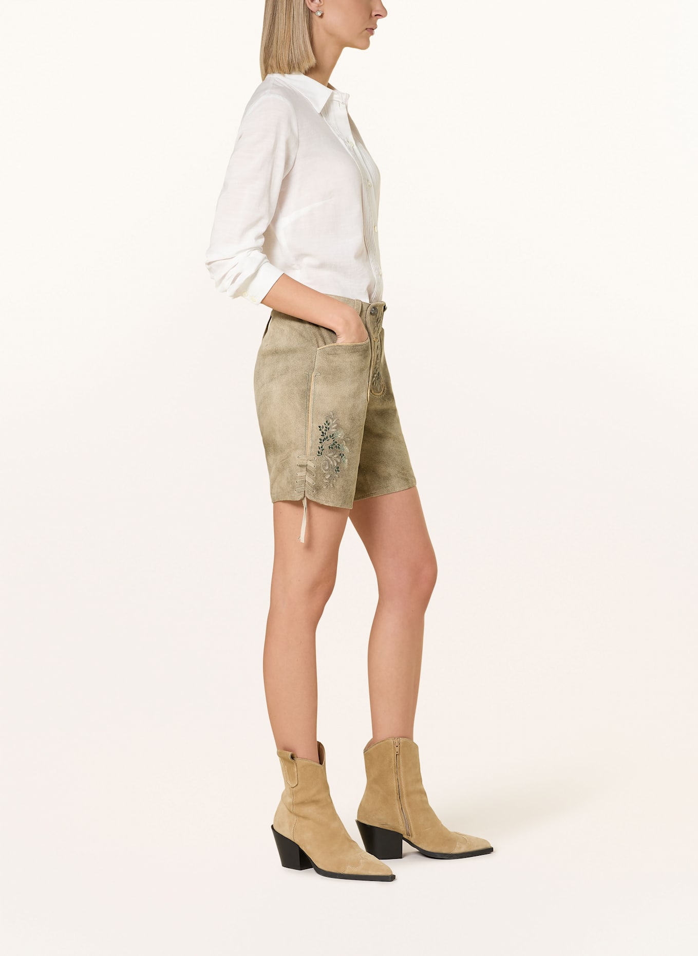 Spieth & Wensky Trachten-Lederhose FLOWER: HELLGRÜN / DUNKELGRÜN