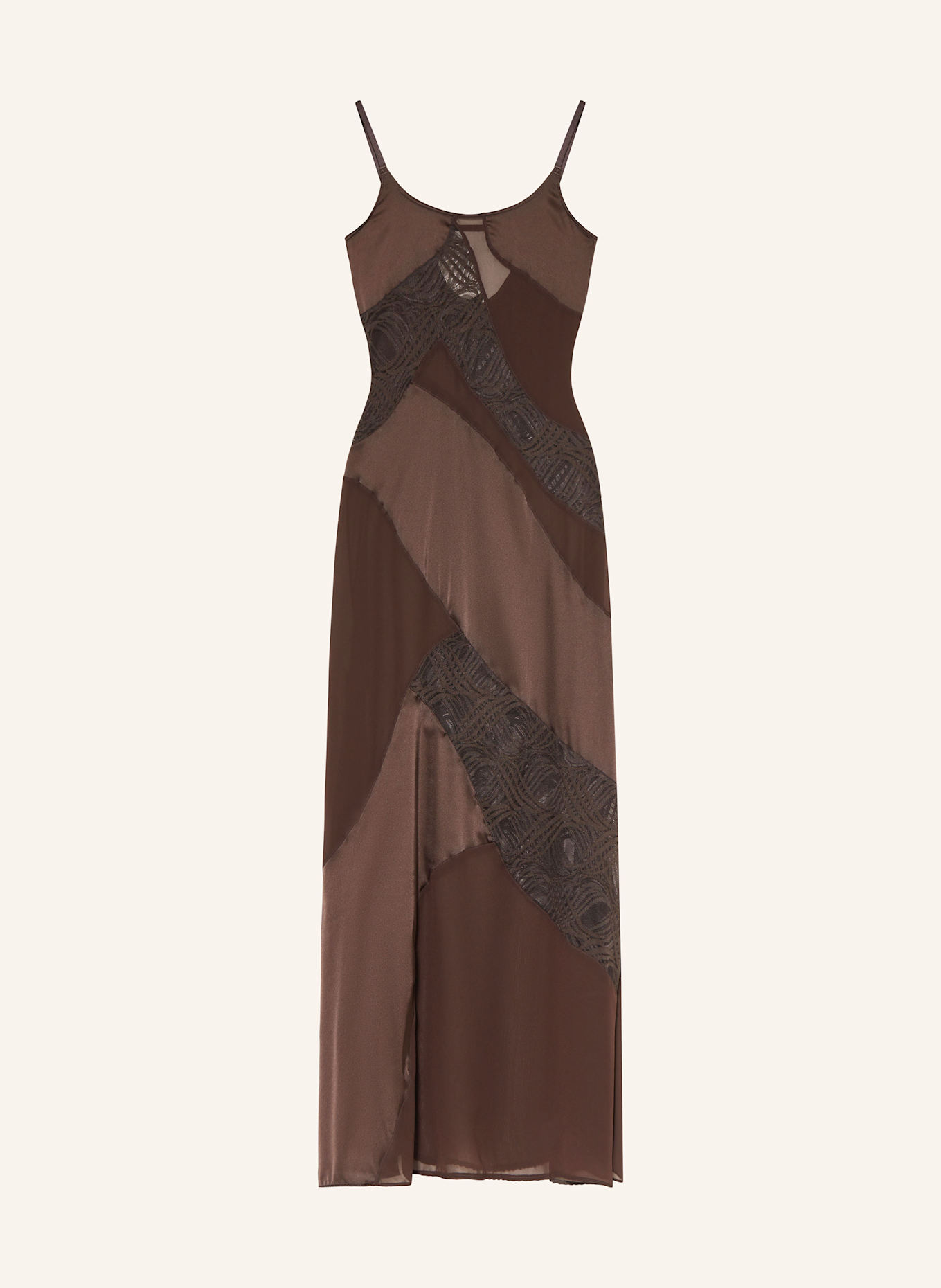 OW Collection Satinkleid LANEY mit Spitze, Farbe: DUNKELBRAUN (Bild 1)