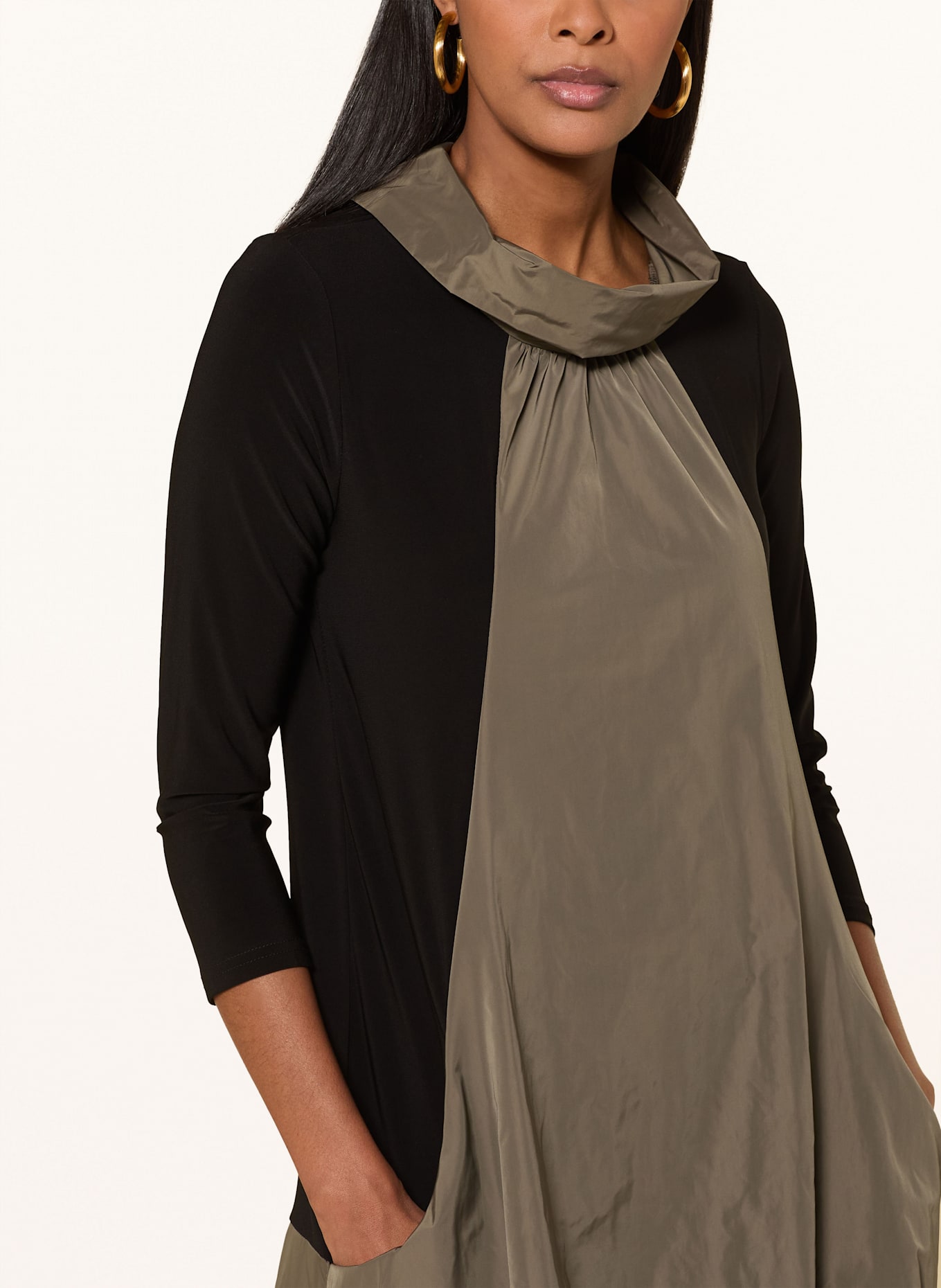 Joseph Ribkoff Kleid im Materialmix mit 3/4-Arm: SCHWARZ / OLIV