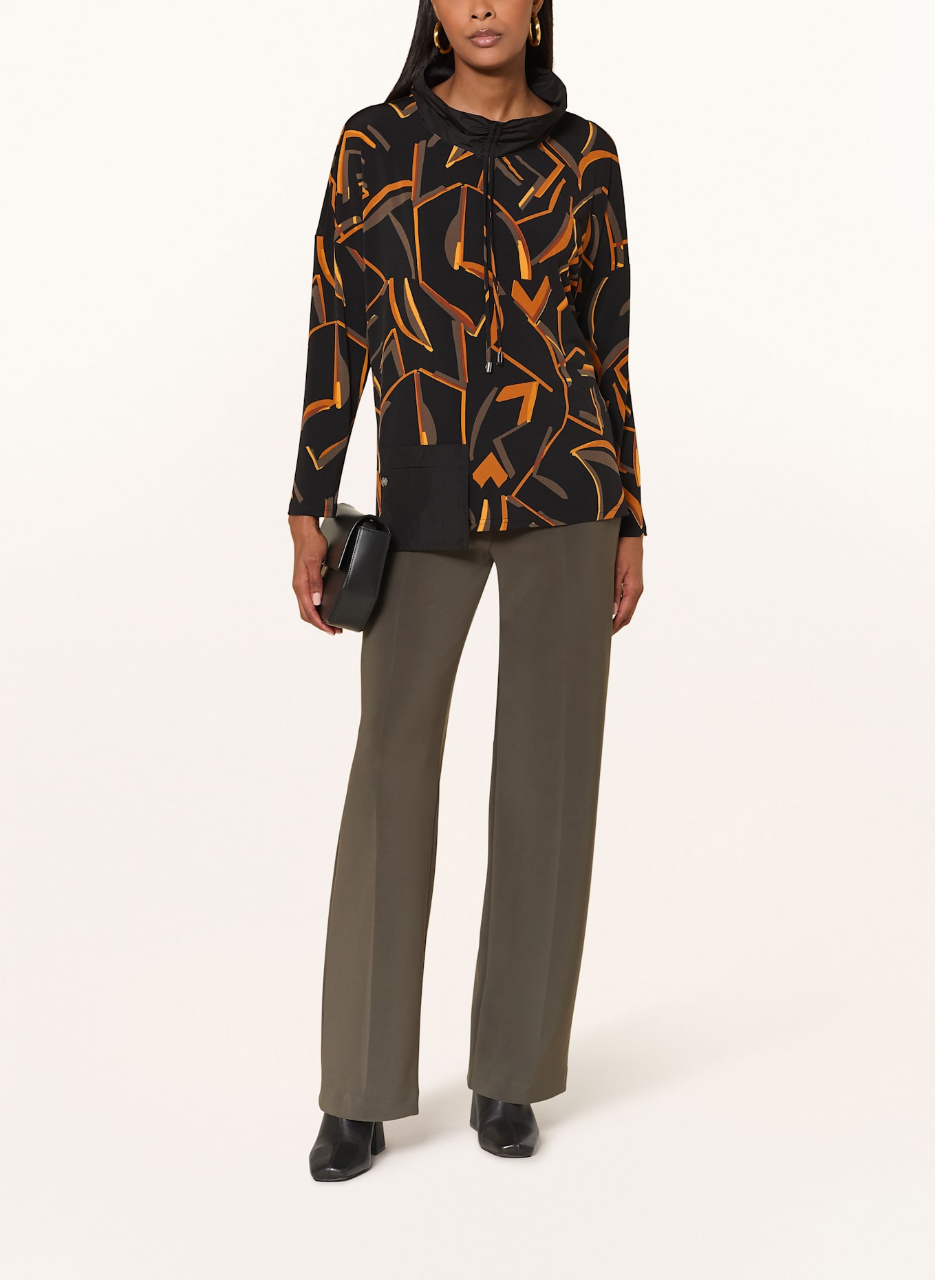 Joseph Ribkoff Longsleeve im Materialmix: SCHWARZ / DUNKELGELB / KHAKI