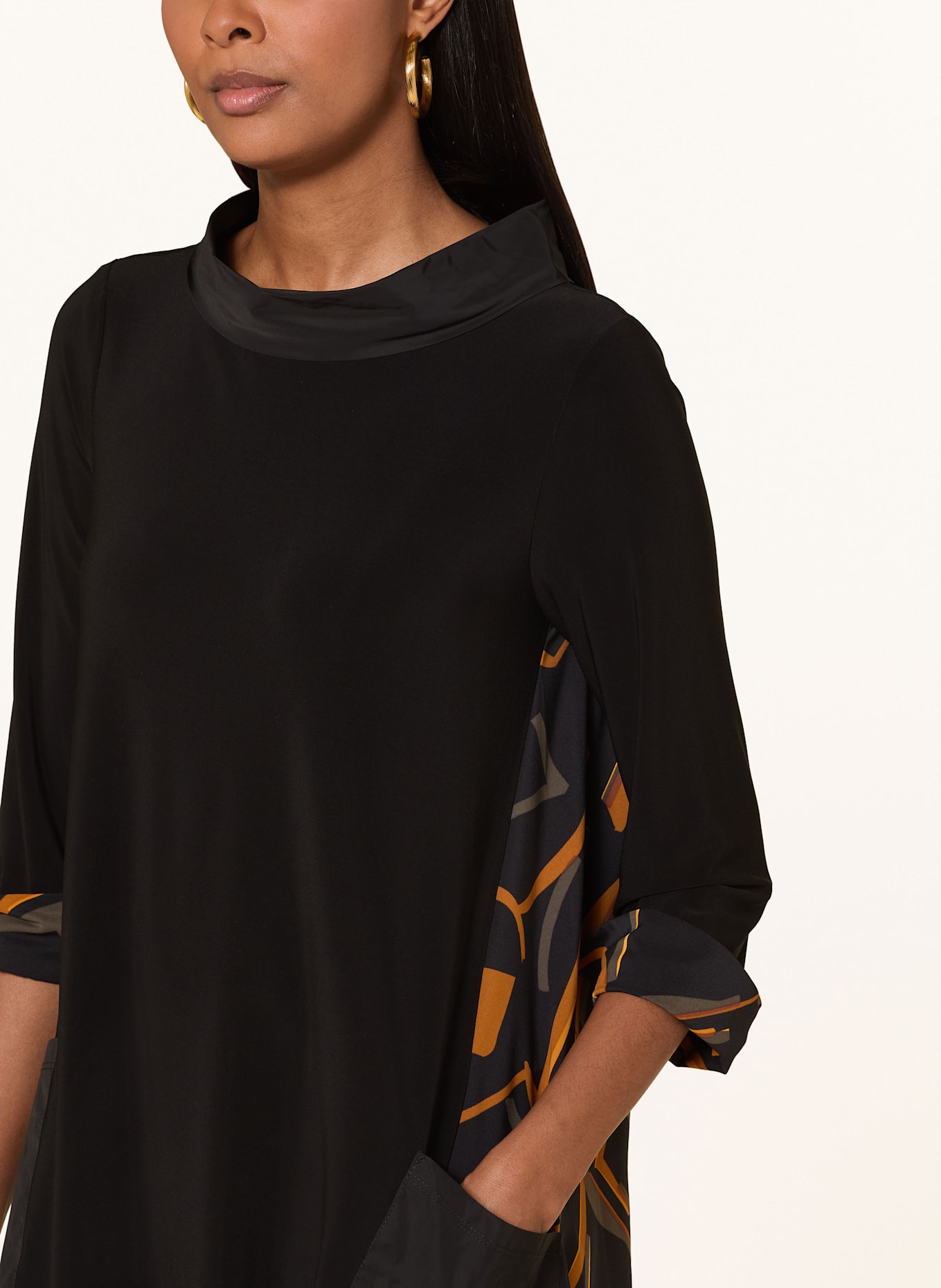 Joseph Ribkoff Kleid im Materialmix mit 3/4-Arm: SCHWARZ/ DUNKELGELB/ KHAKI