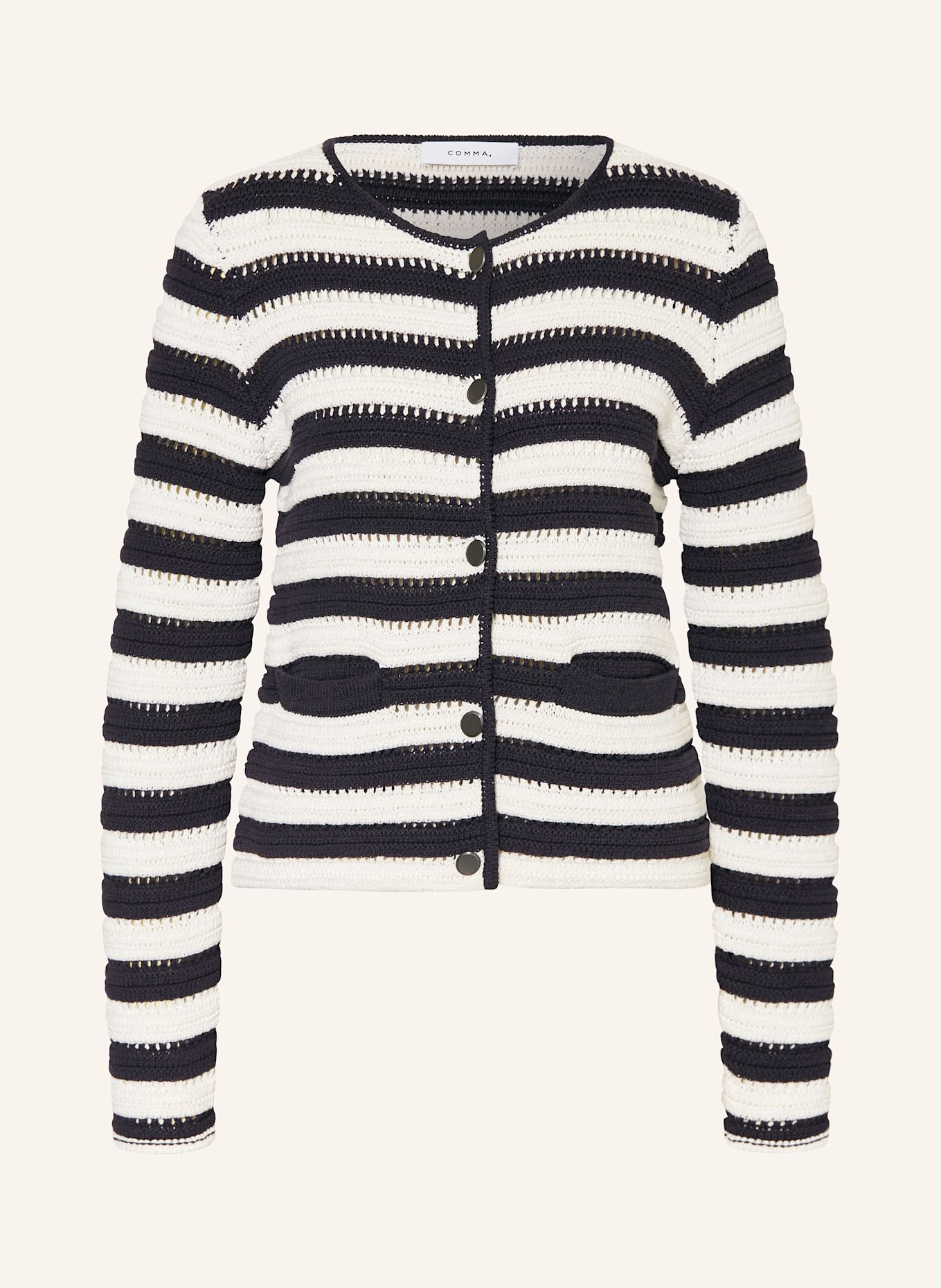 comma Cropped-Strickjacke: WEISS / DUNKELBLAU
