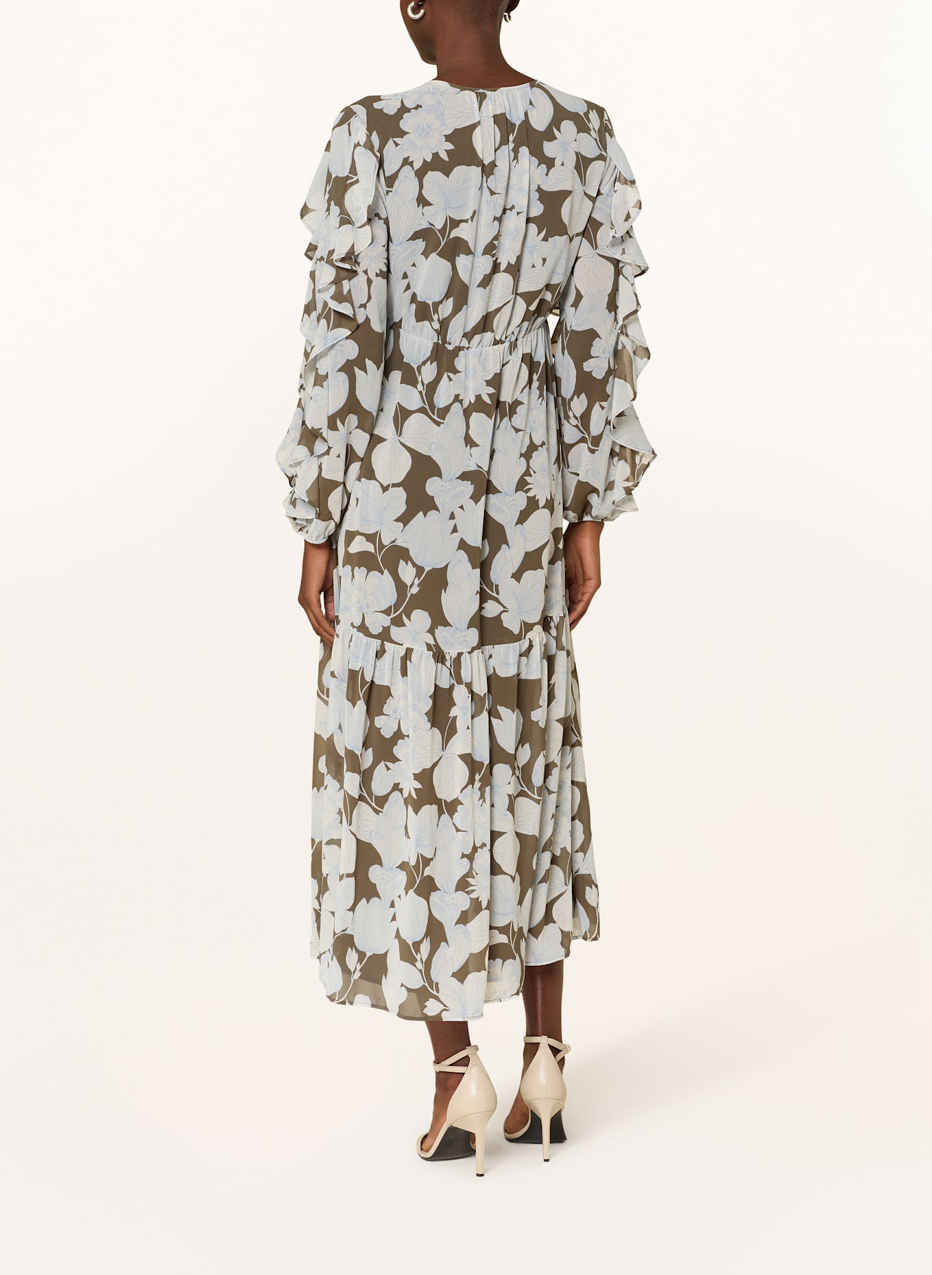 s.Oliver BLACK LABEL Kleid mit Volants: KHAKI / WEISS / HELLBLAU