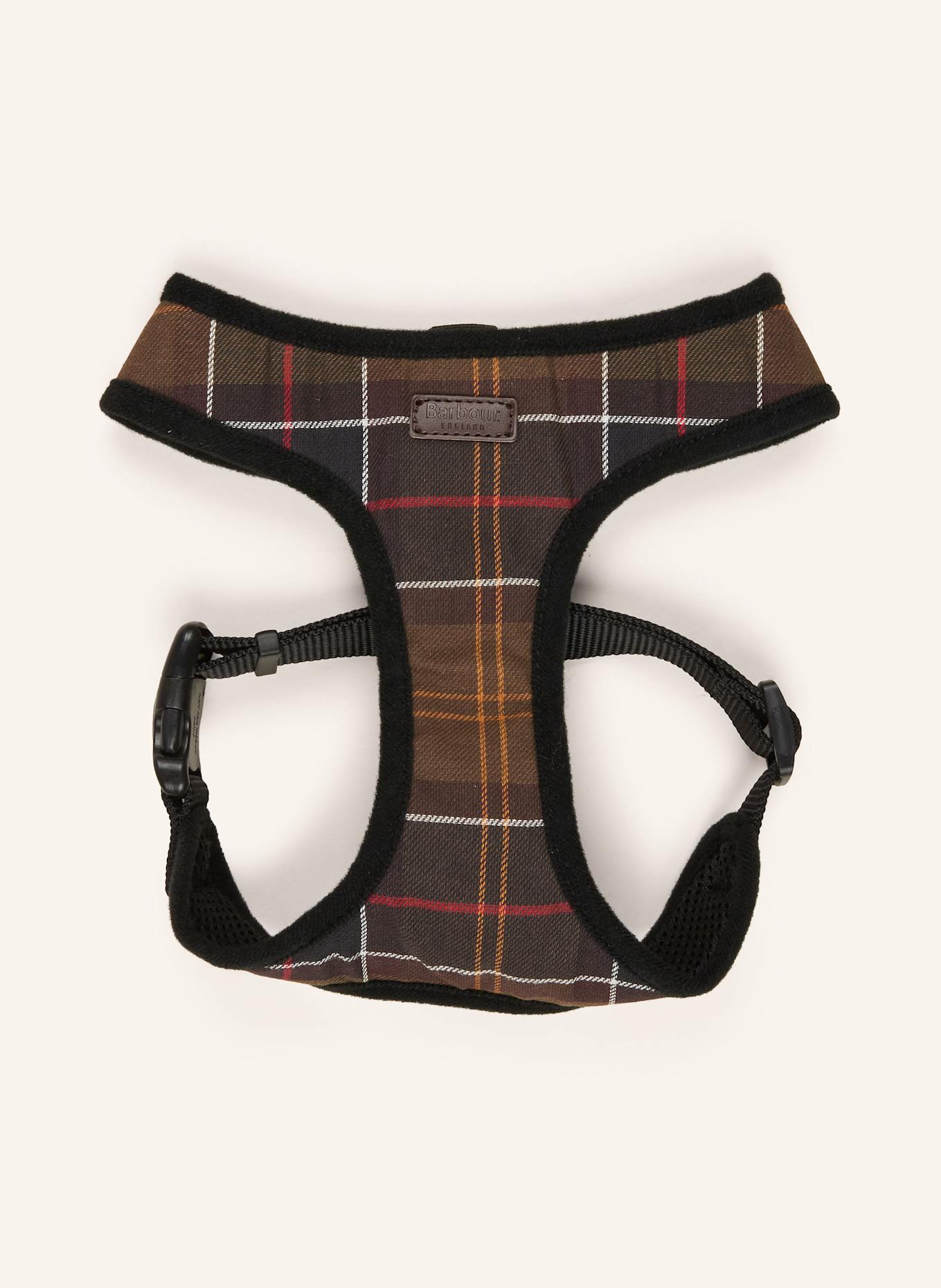 Barbour Hundegeschirr TARTAN: OLIV / DUNKELBRAUN / GELB