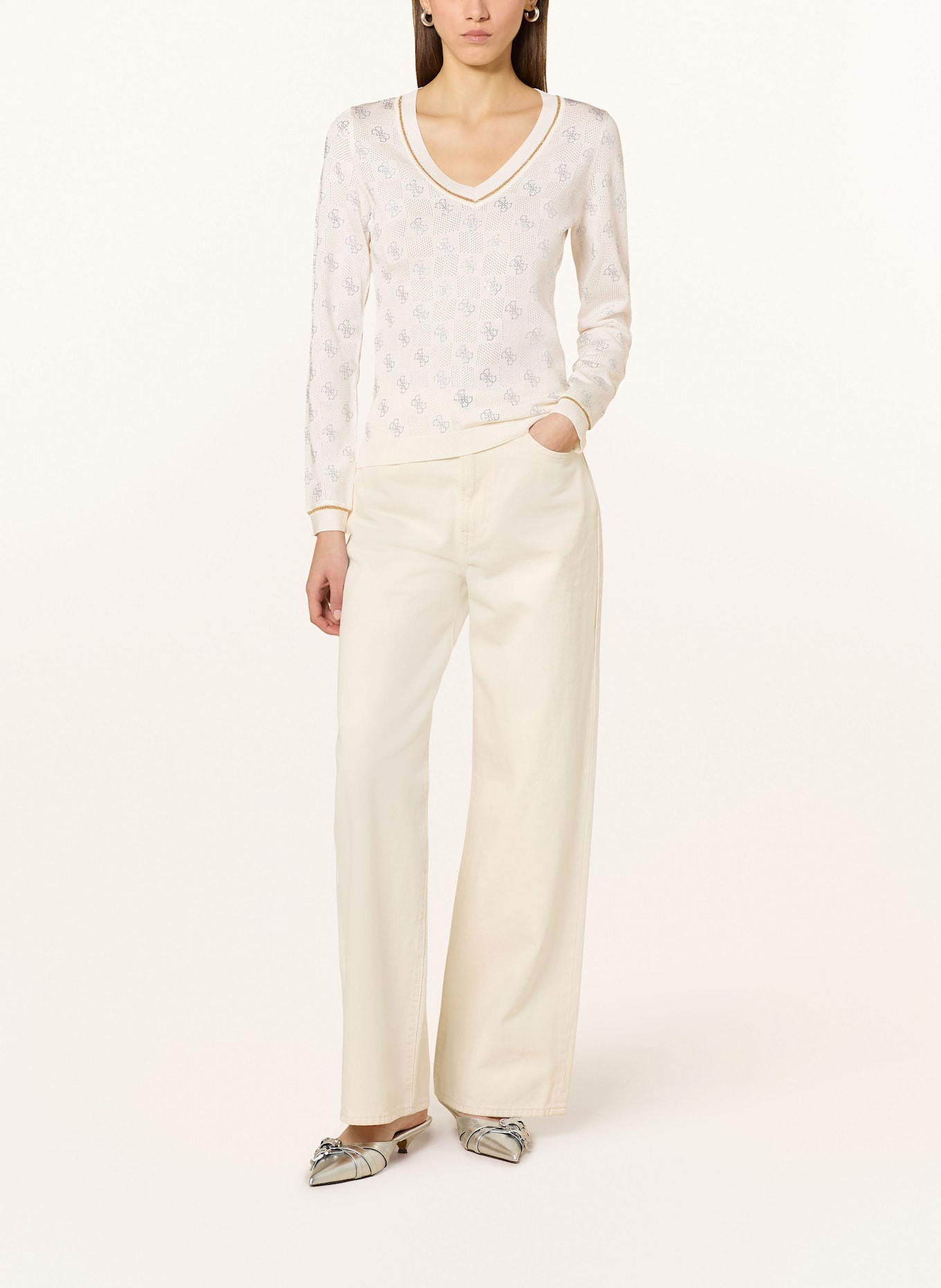 GUESS Pullover ROSIE mit Schmucksteinen: CREME / GOLD