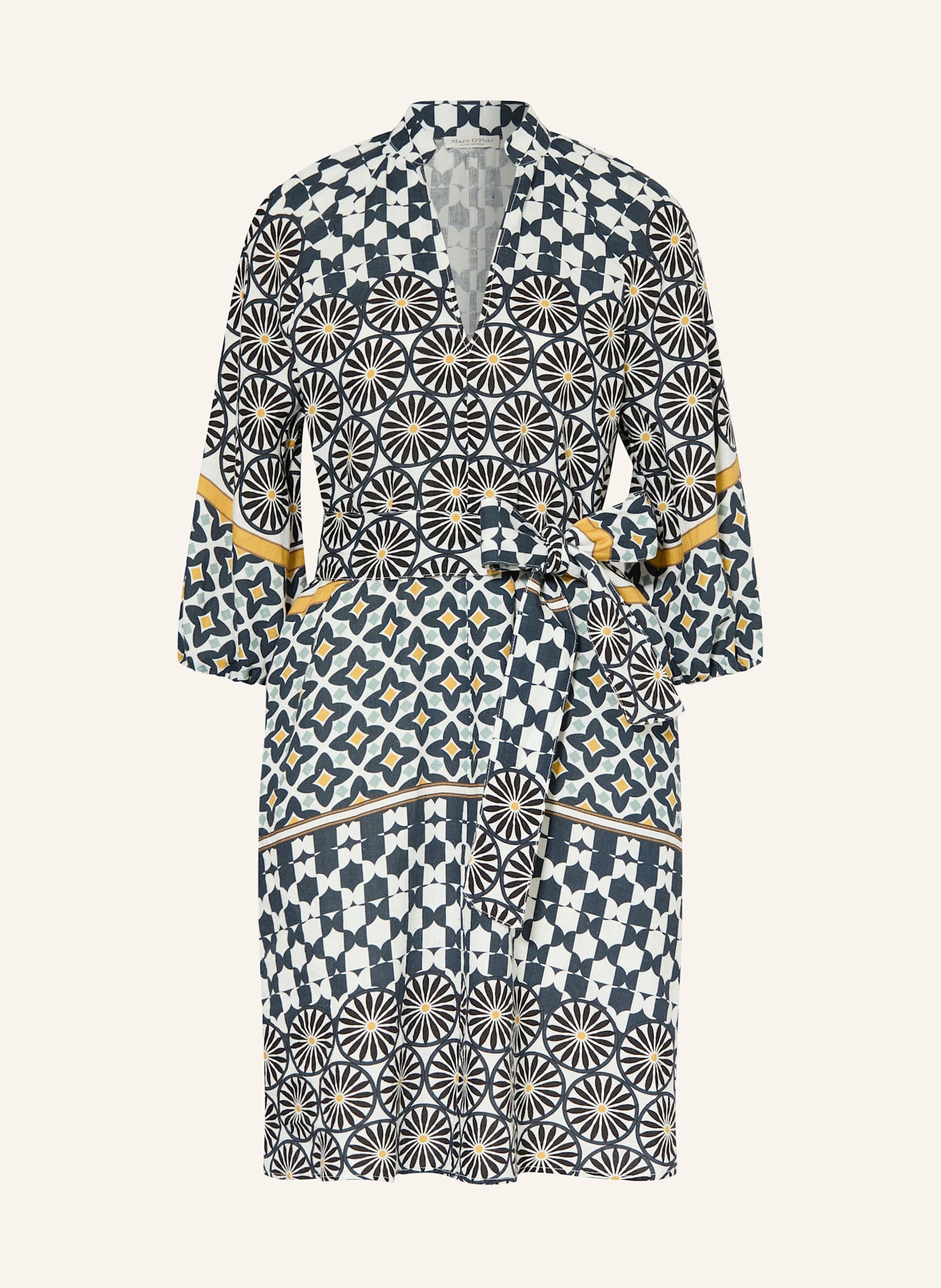 Marc O'Polo Leinenkleid mit 3/4-Arm: WEISS/ DUNKELBLAU/ DUNKELGELB