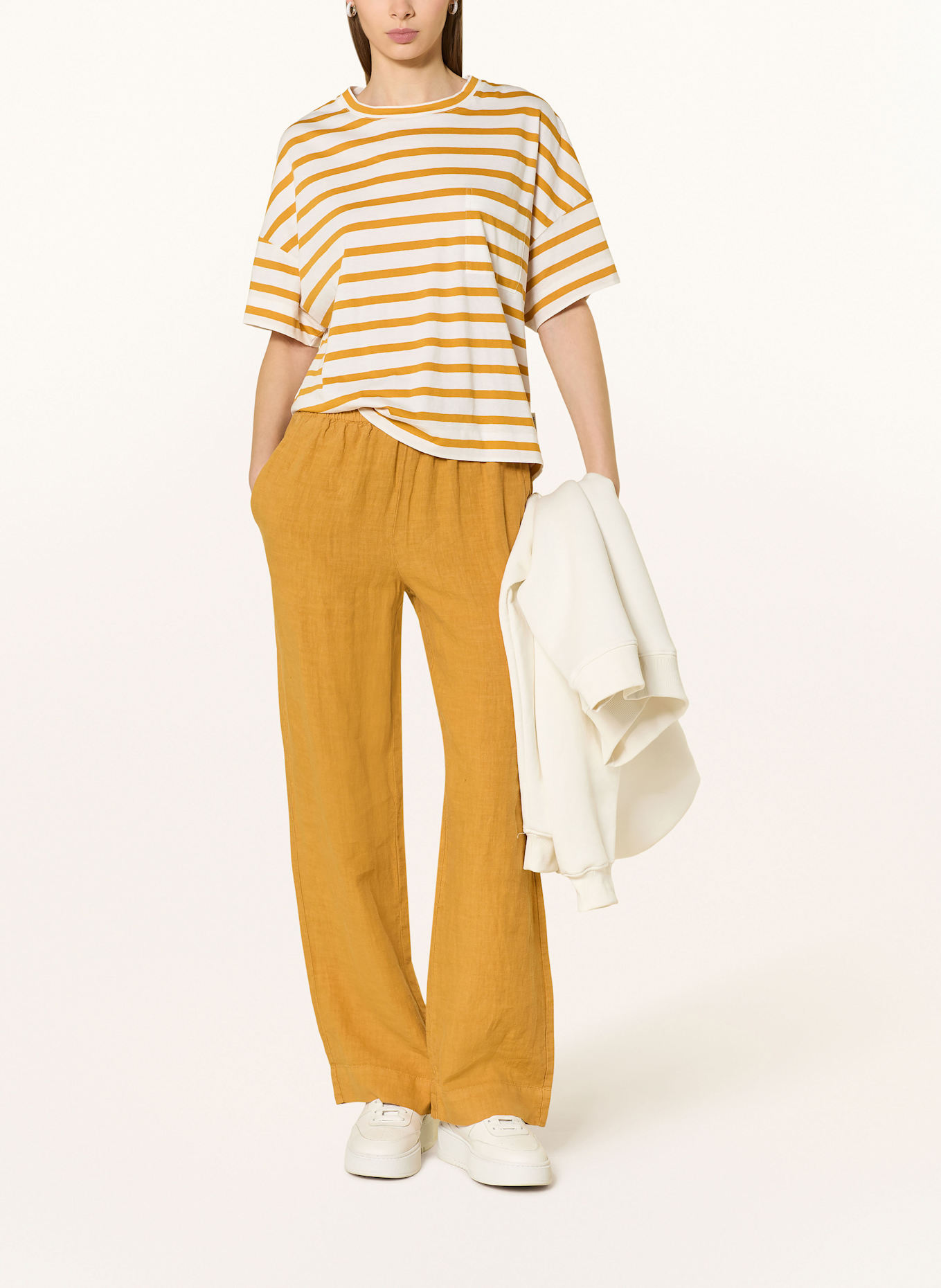 Marc O'Polo T-shirt: BIAŁY / CIEMNOŻÓŁTY