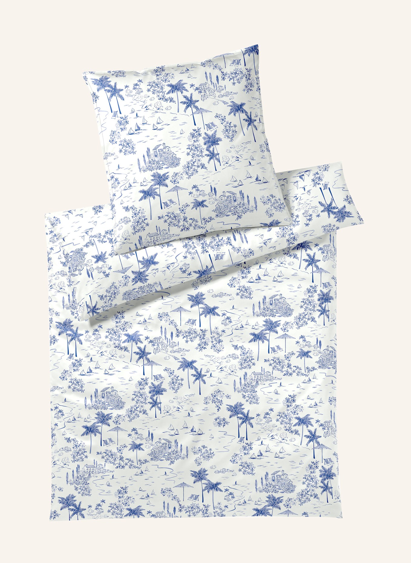 elegante Bettwäsche POSITANO: WEISS / BLAU