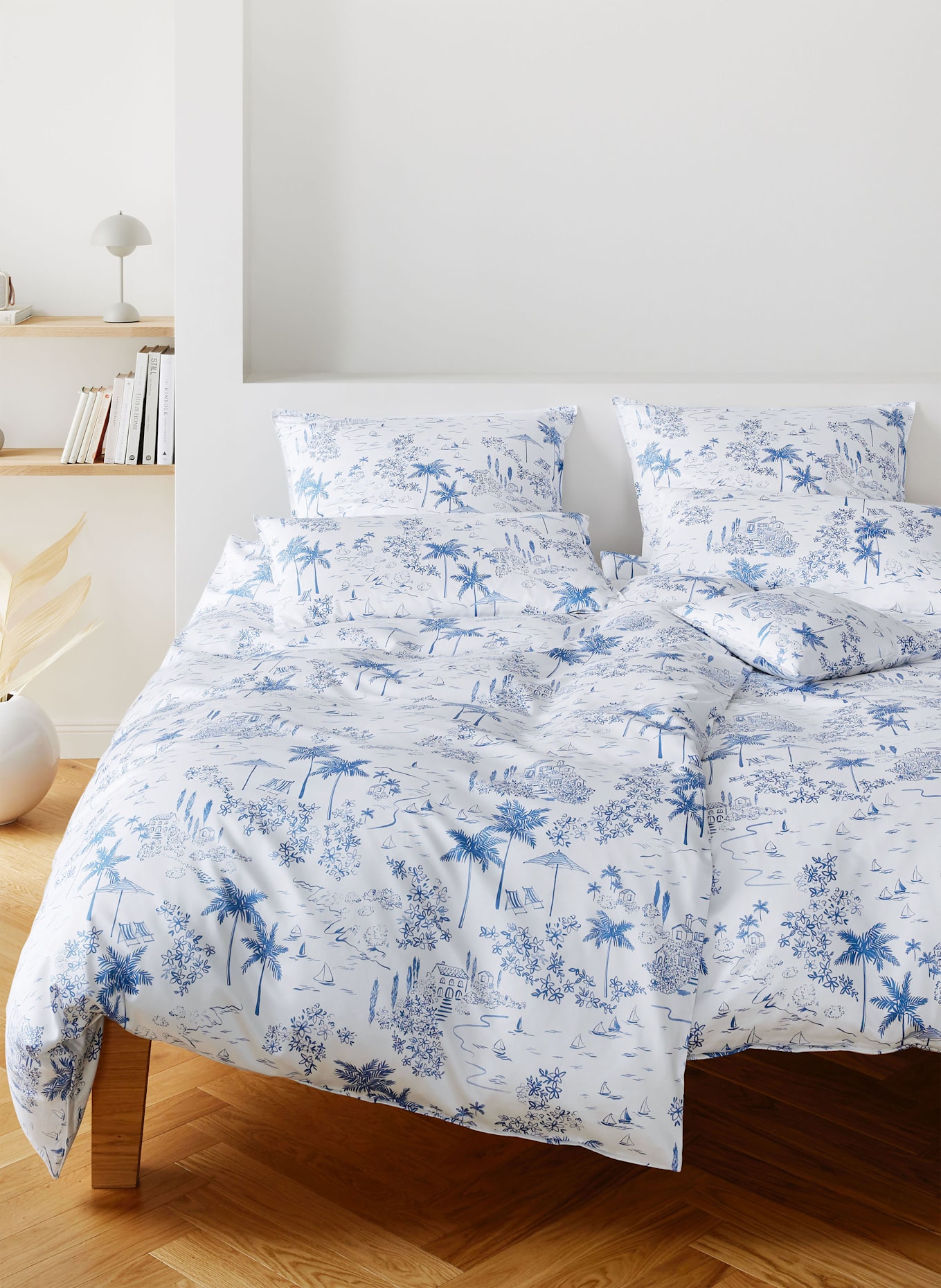 elegante Bettwäsche POSITANO: WEISS / BLAU