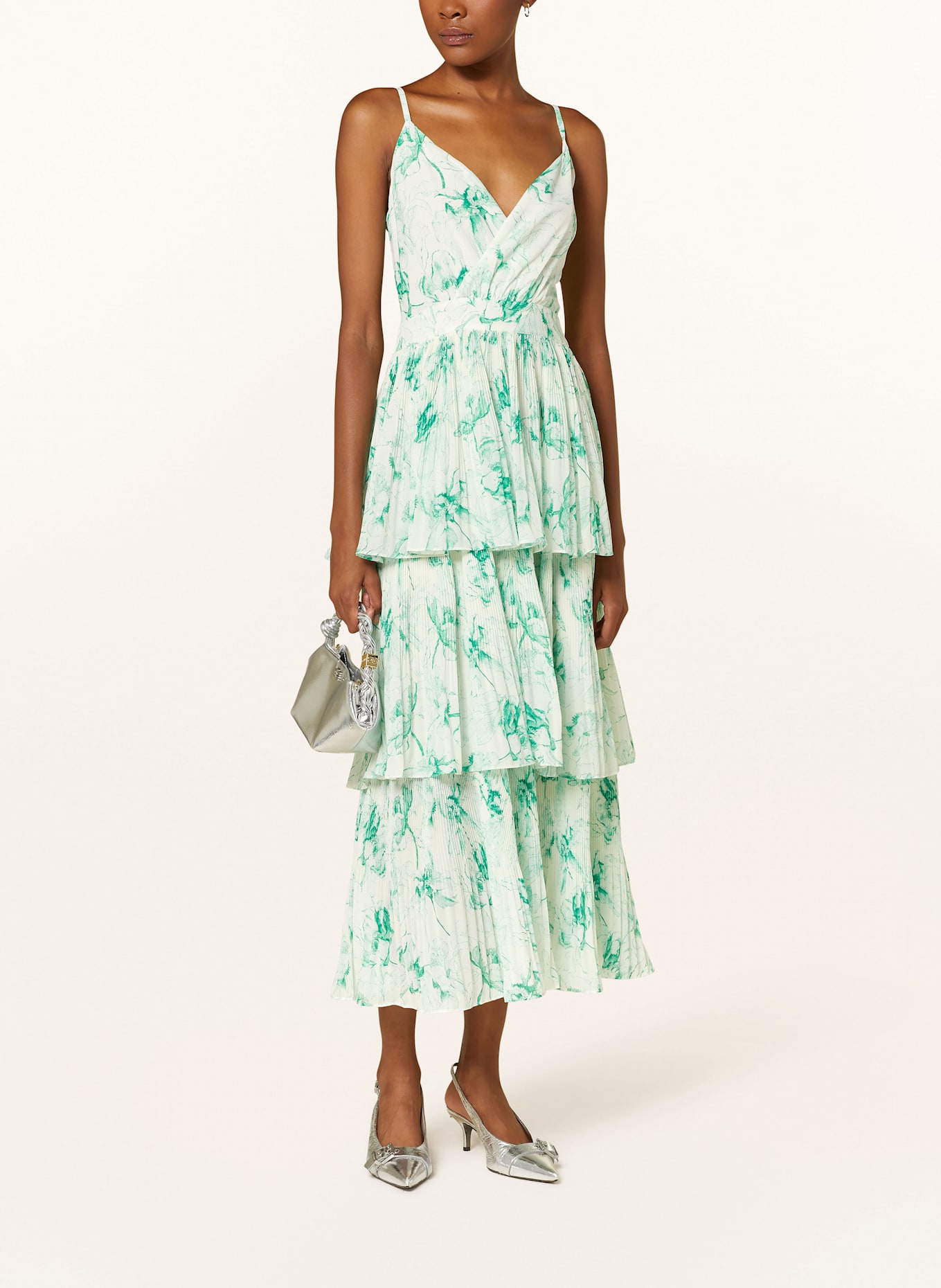 maje Kleid mit Volants: WEISS/ GRÜN