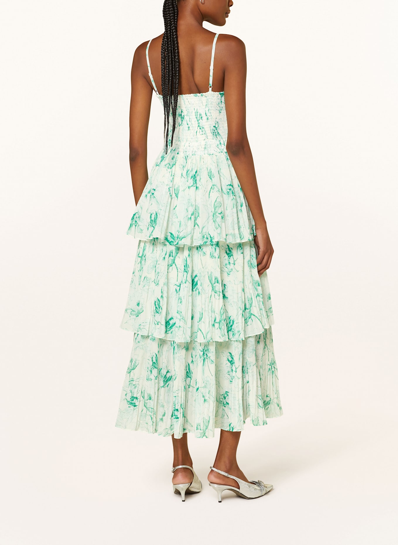 maje Kleid mit Volants: WEISS/ GRÜN