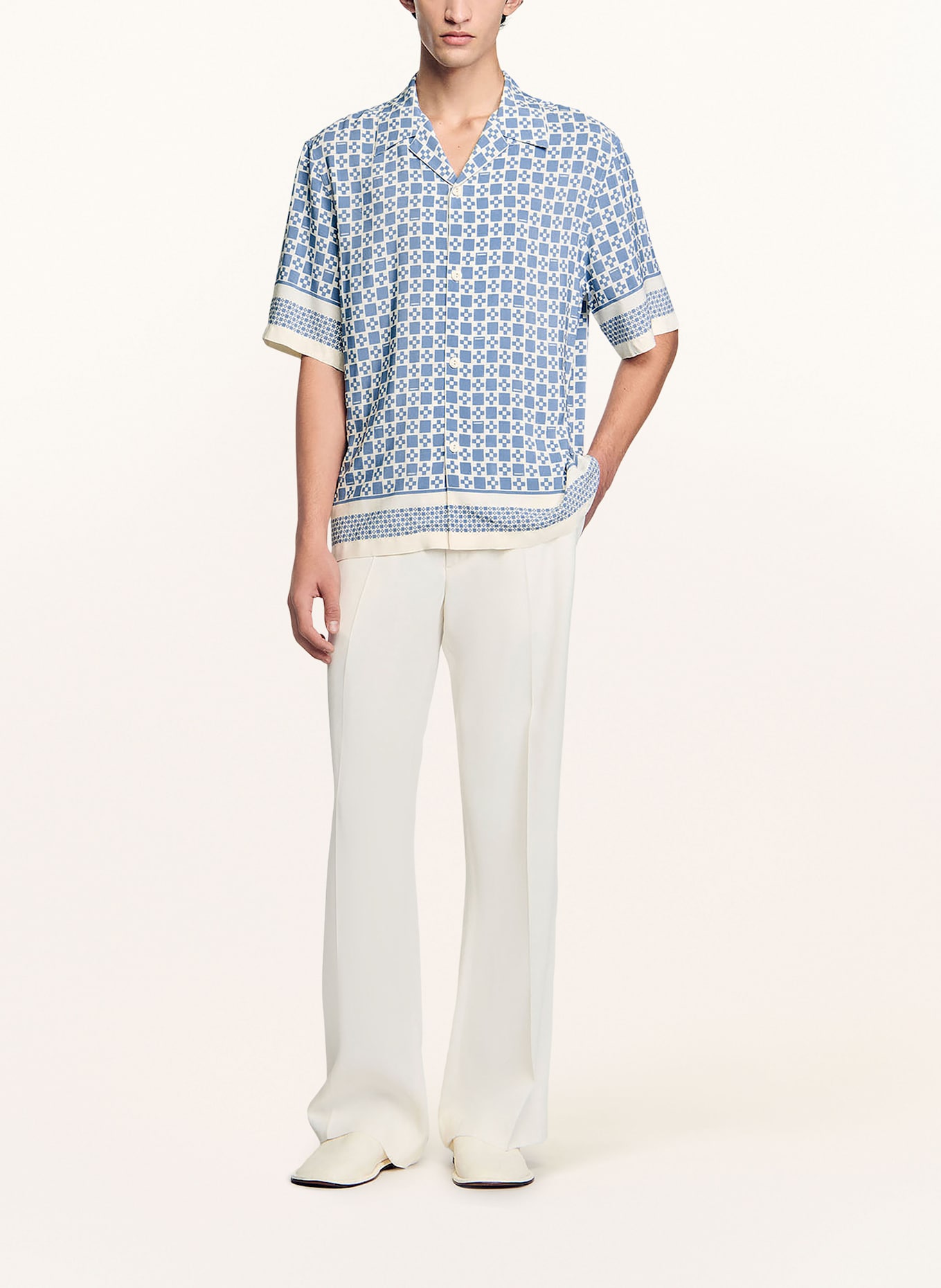 SANDRO Resorthemd Slim Fit aus Satin: BLAU/ WEISS