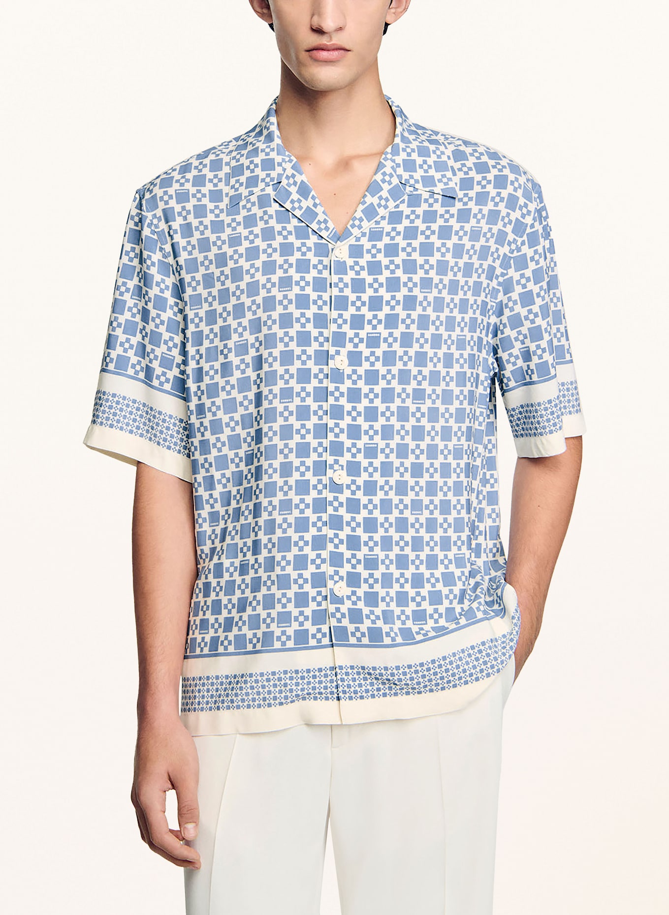 SANDRO Resorthemd Slim Fit aus Satin: BLAU/ WEISS