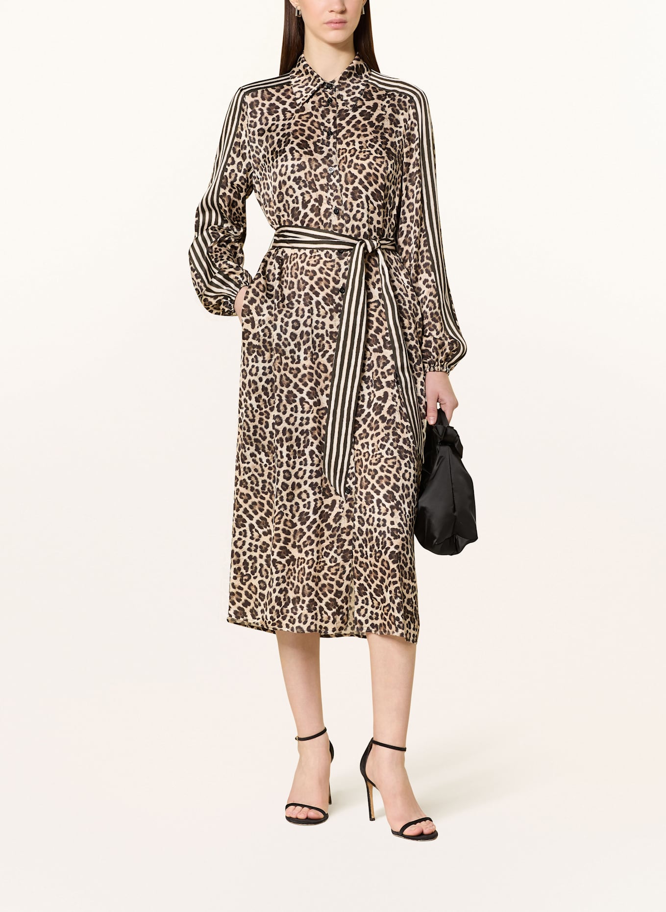 MARC AUREL Hemdblusenkleid aus Satin: CAMEL / ECRU / SCHWARZ