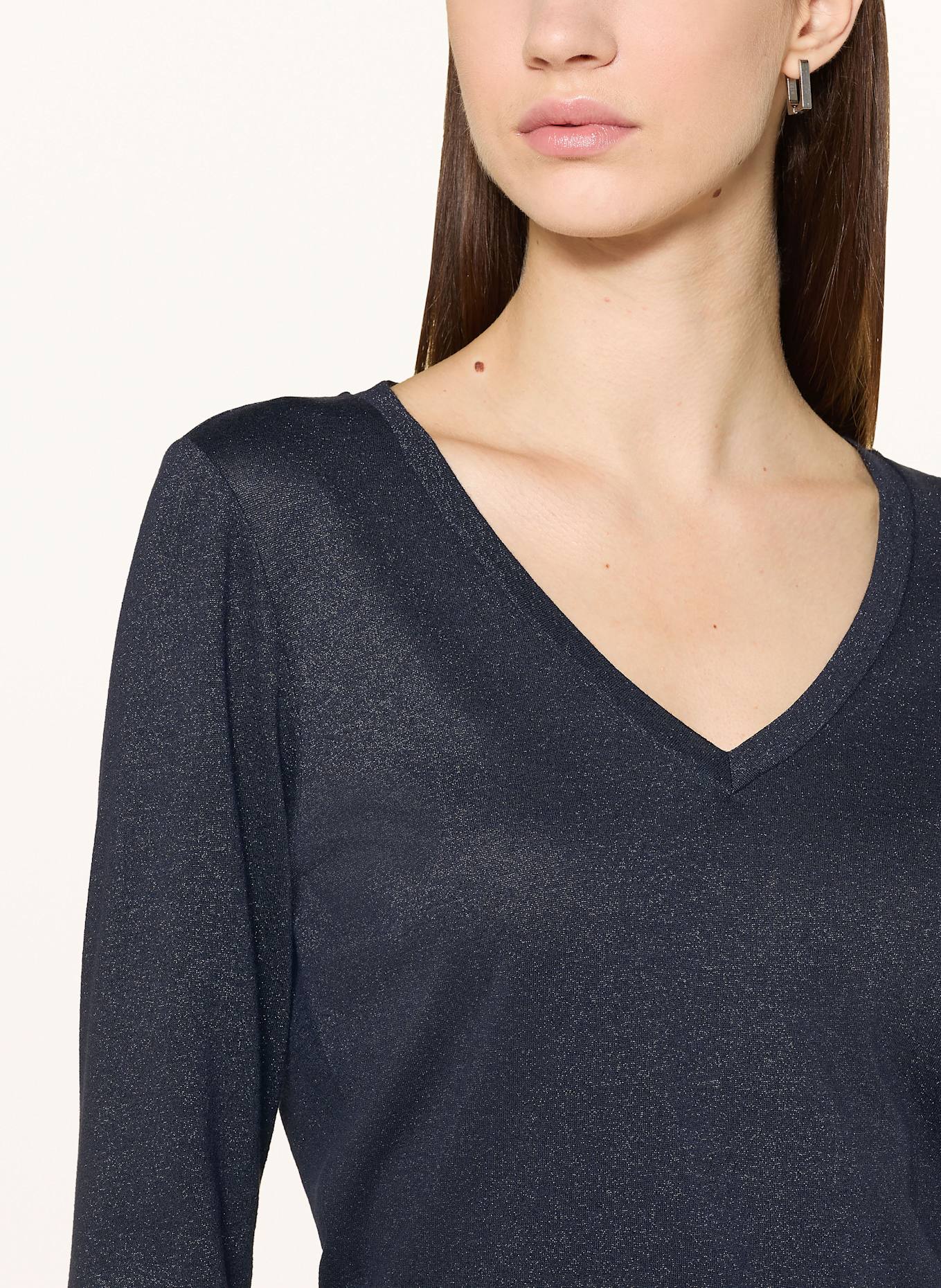 MARC AUREL Longsleeve mit Glitzergarn: DUNKELBLAU