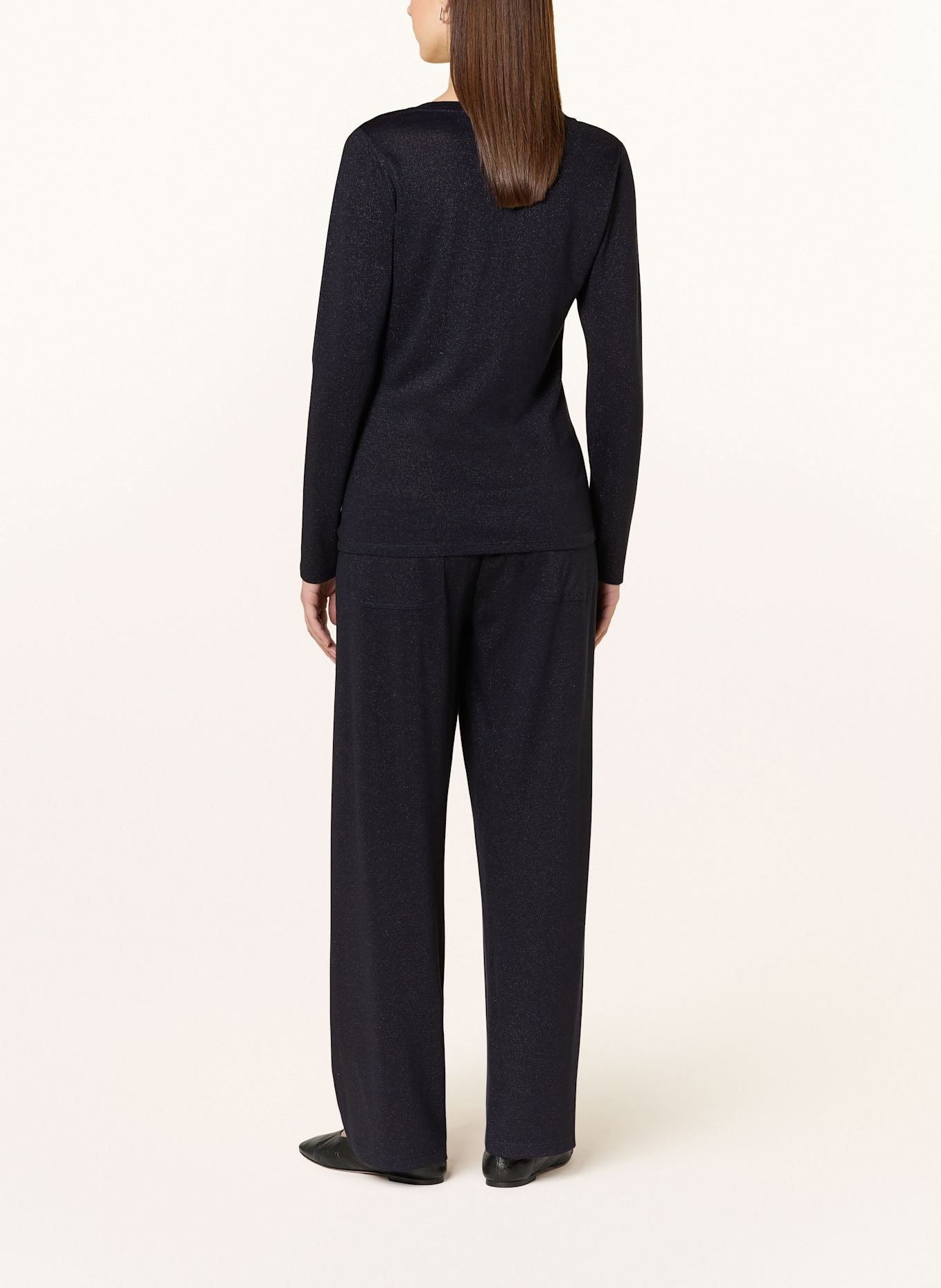 MARC AUREL Marlenehose aus Jersey mit Glitzergarn: DUNKELBLAU