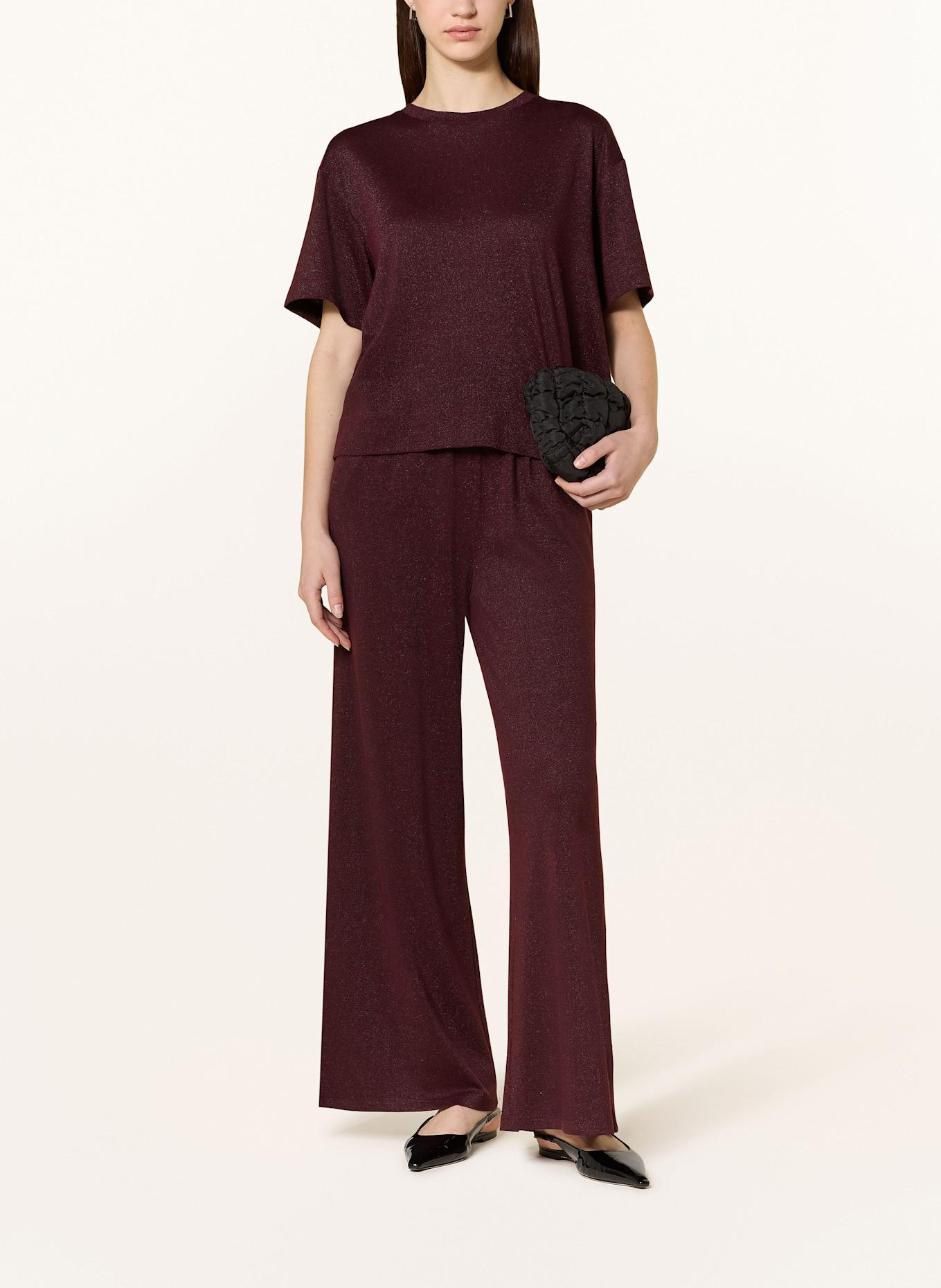MARC AUREL Wide leg trousers with glitter thread: DARK RED