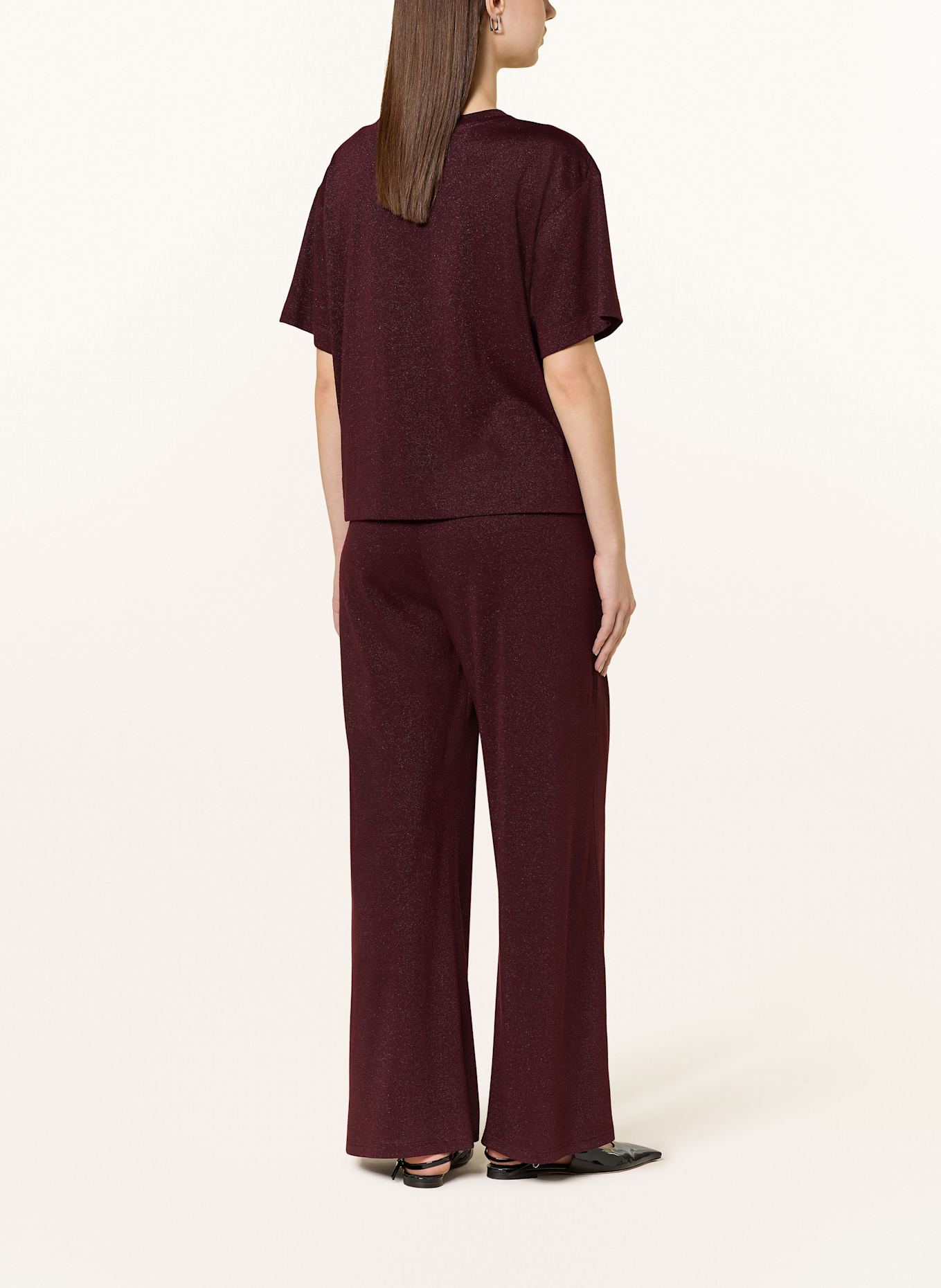 MARC AUREL Wide leg trousers with glitter thread: DARK RED