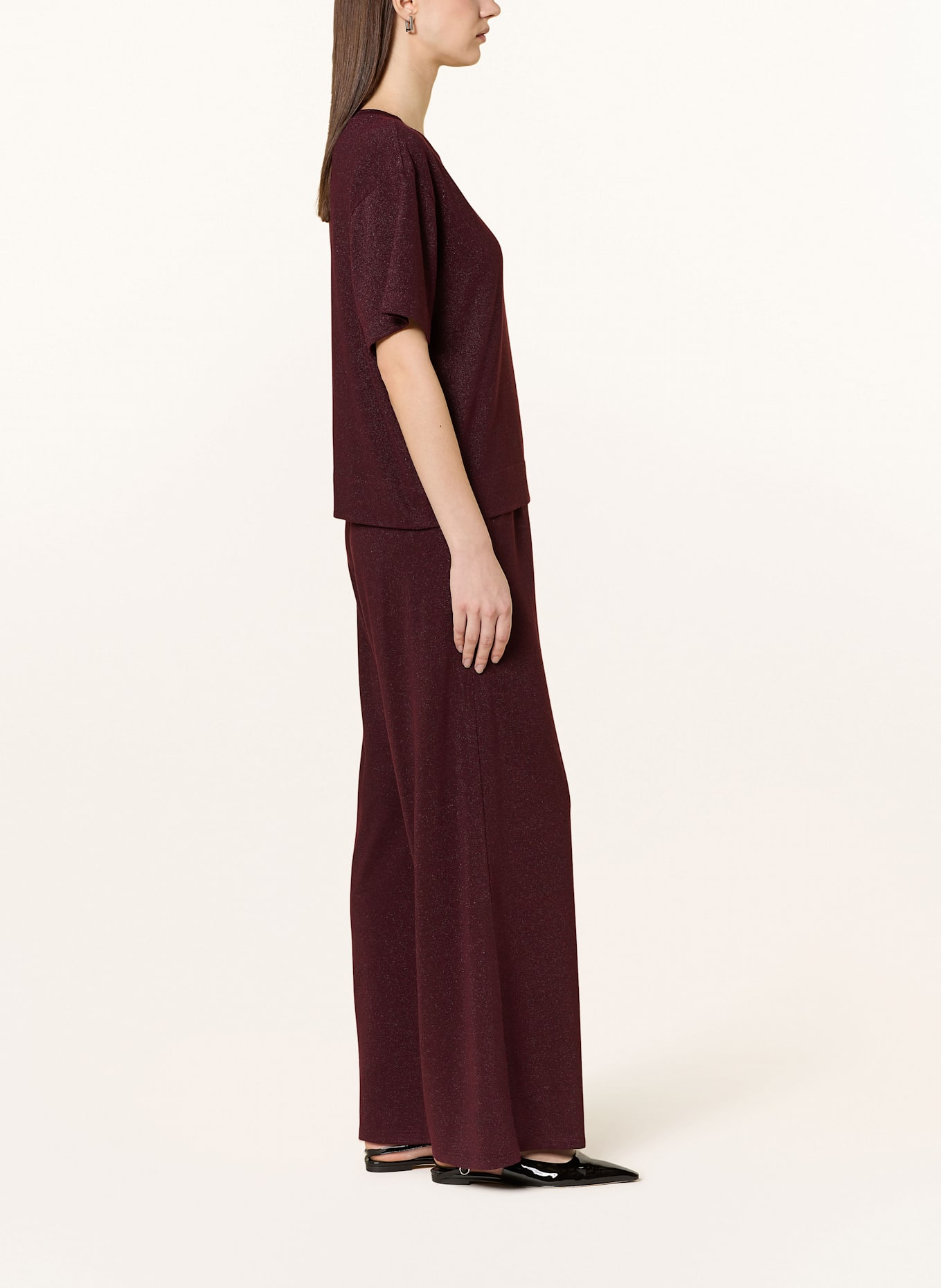 MARC AUREL Wide leg trousers with glitter thread: DARK RED