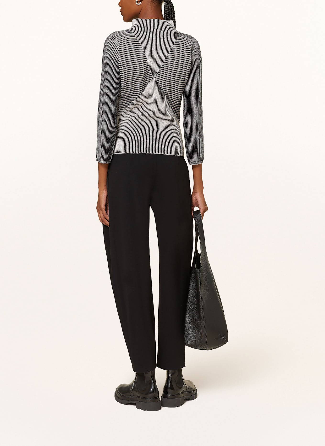 EMPORIO ARMANI Pullover mit 3/4-Arm: GRAU / SCHWARZ