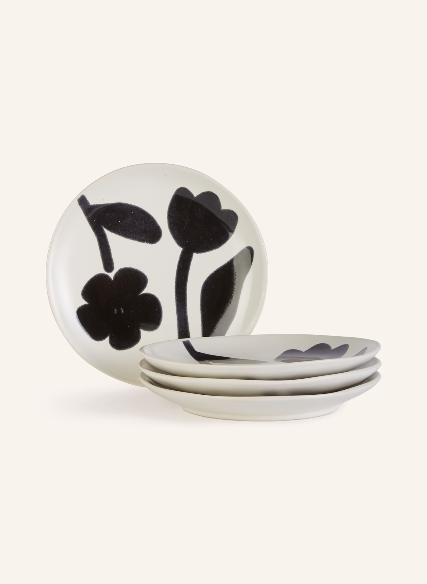 BROSTE COPENHAGEN 4er-Set Dessertteller FLORA: SCHWARZ/ CREME