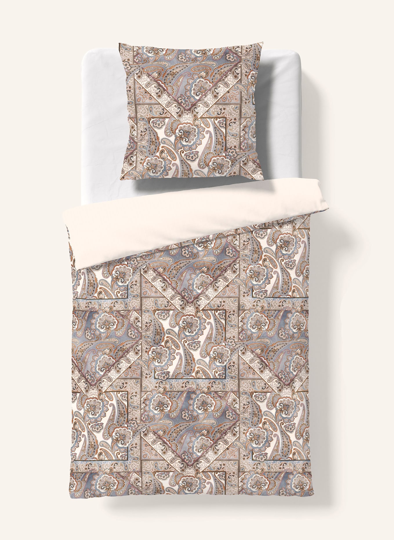 fleuresse Bettwäsche zum Wenden: BRAUN / CREME / GRAU