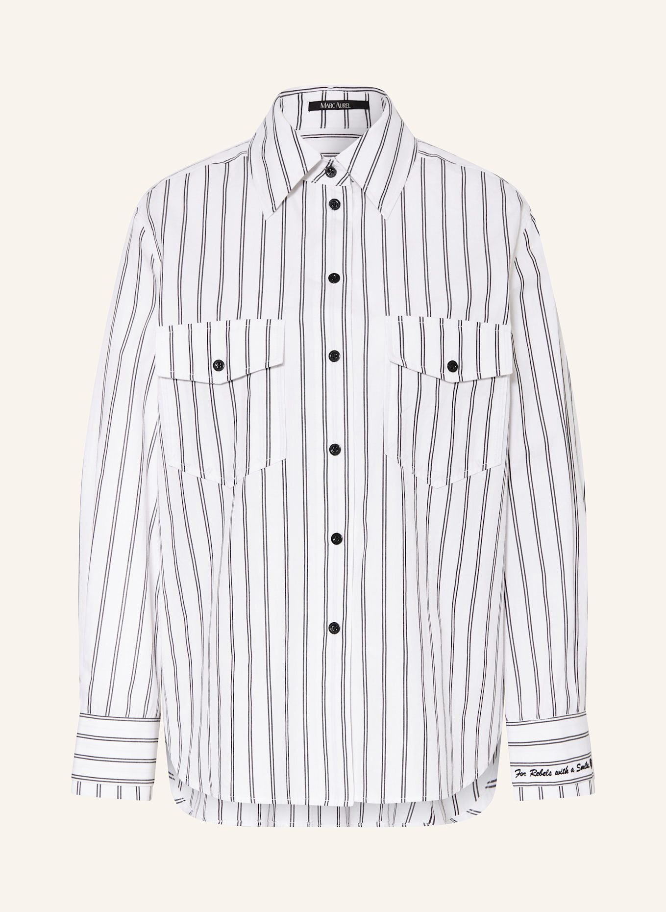 MARC AUREL Hemdbluse: WEISS / DUNKELGRAU