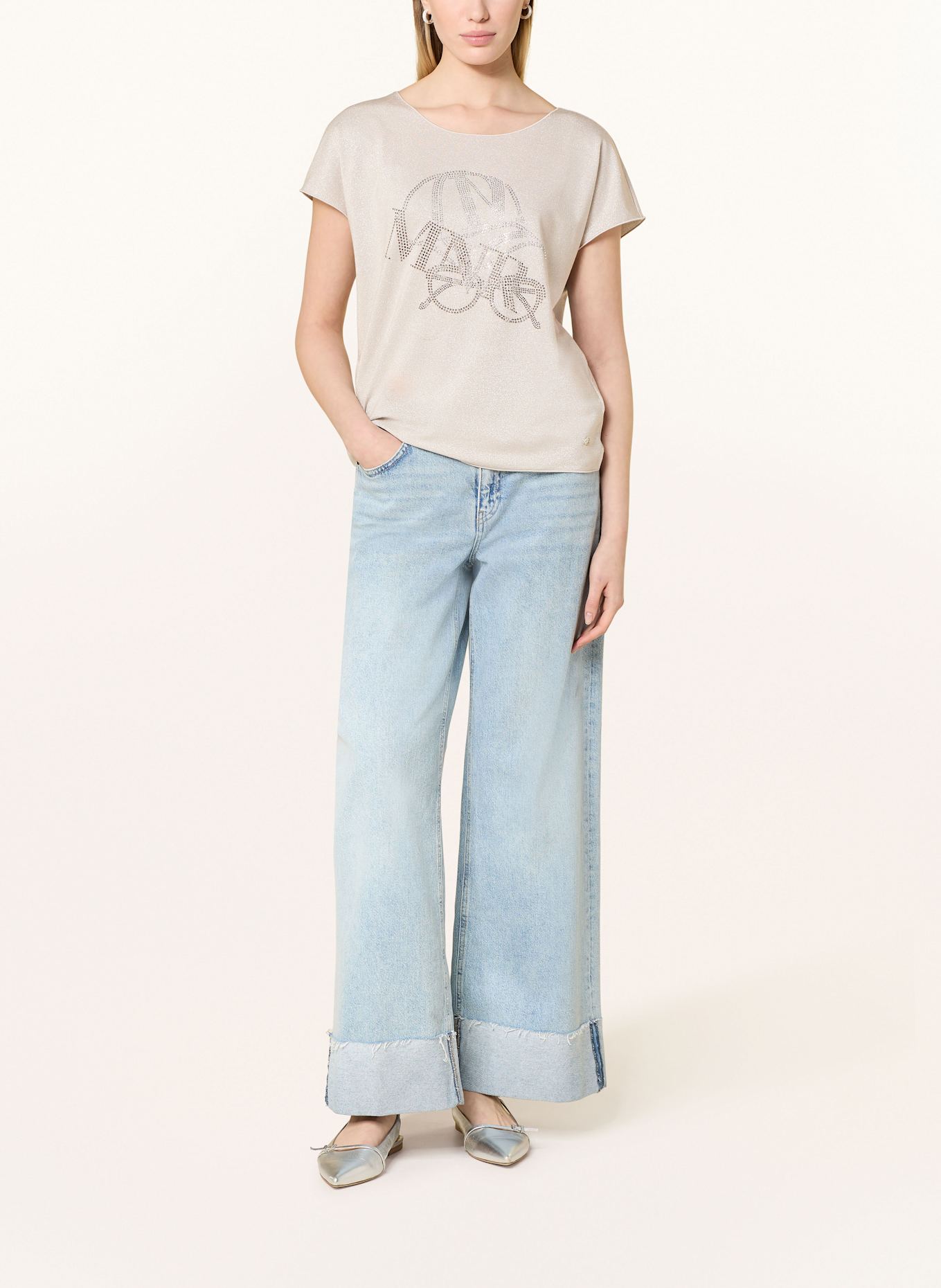 monari T-shirt with decorative gems: CREAM