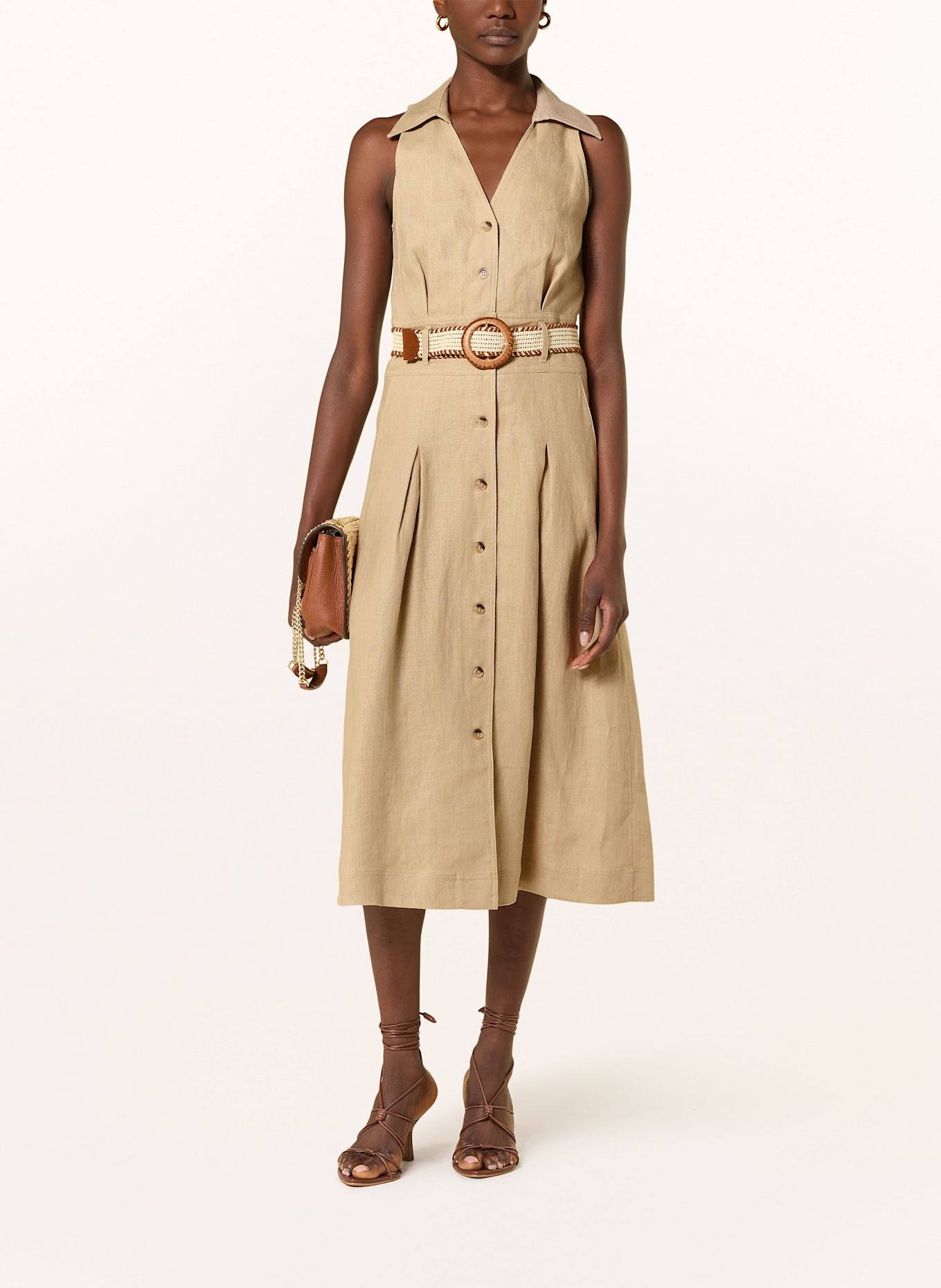 REISS Hemdblusenkleid ANNIE aus Leinen: BEIGE