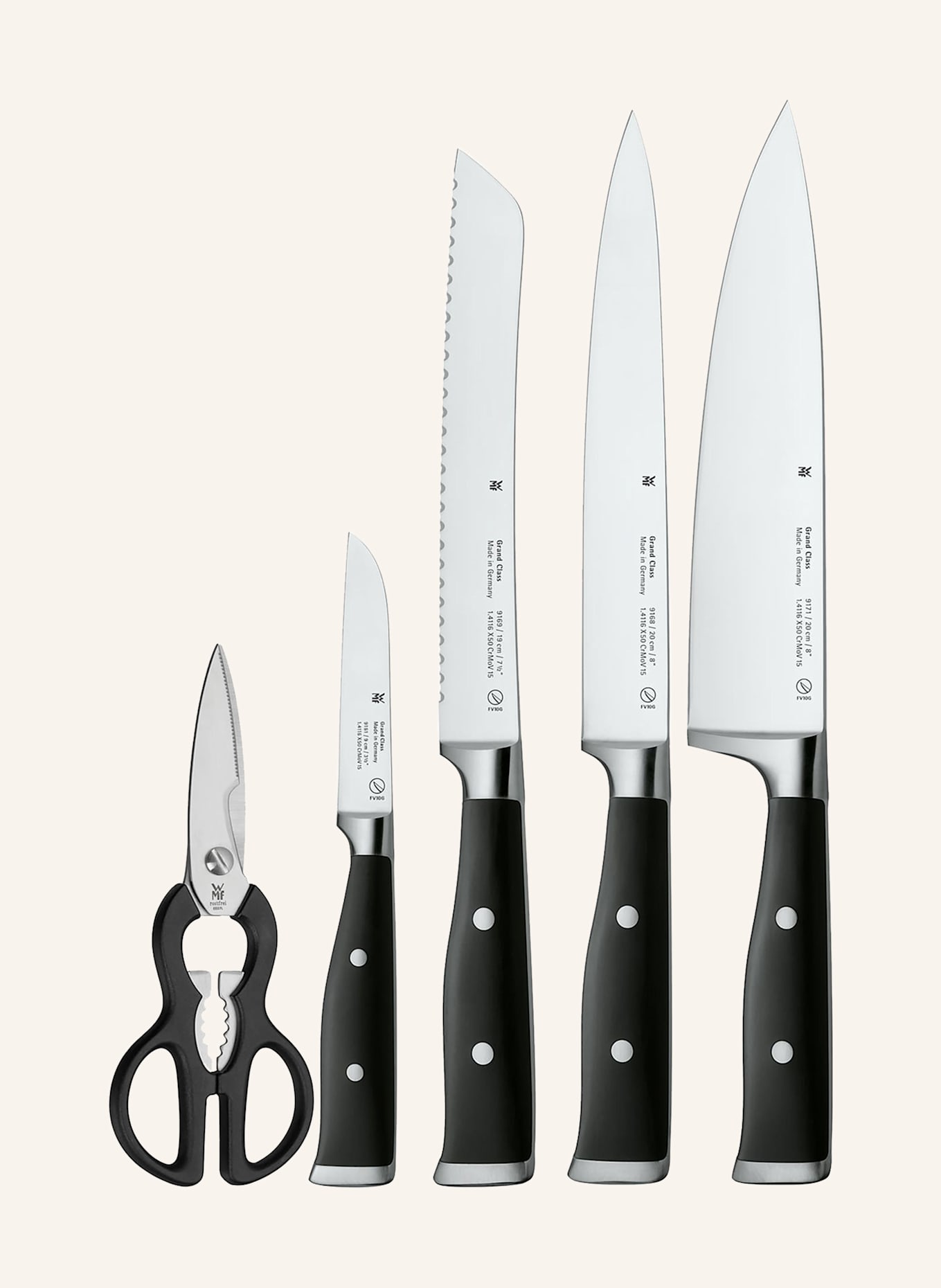 WMF 6-tlg. Messer-Set GRAND CLASS: SCHWARZ / SILBER / HELLBRAUN