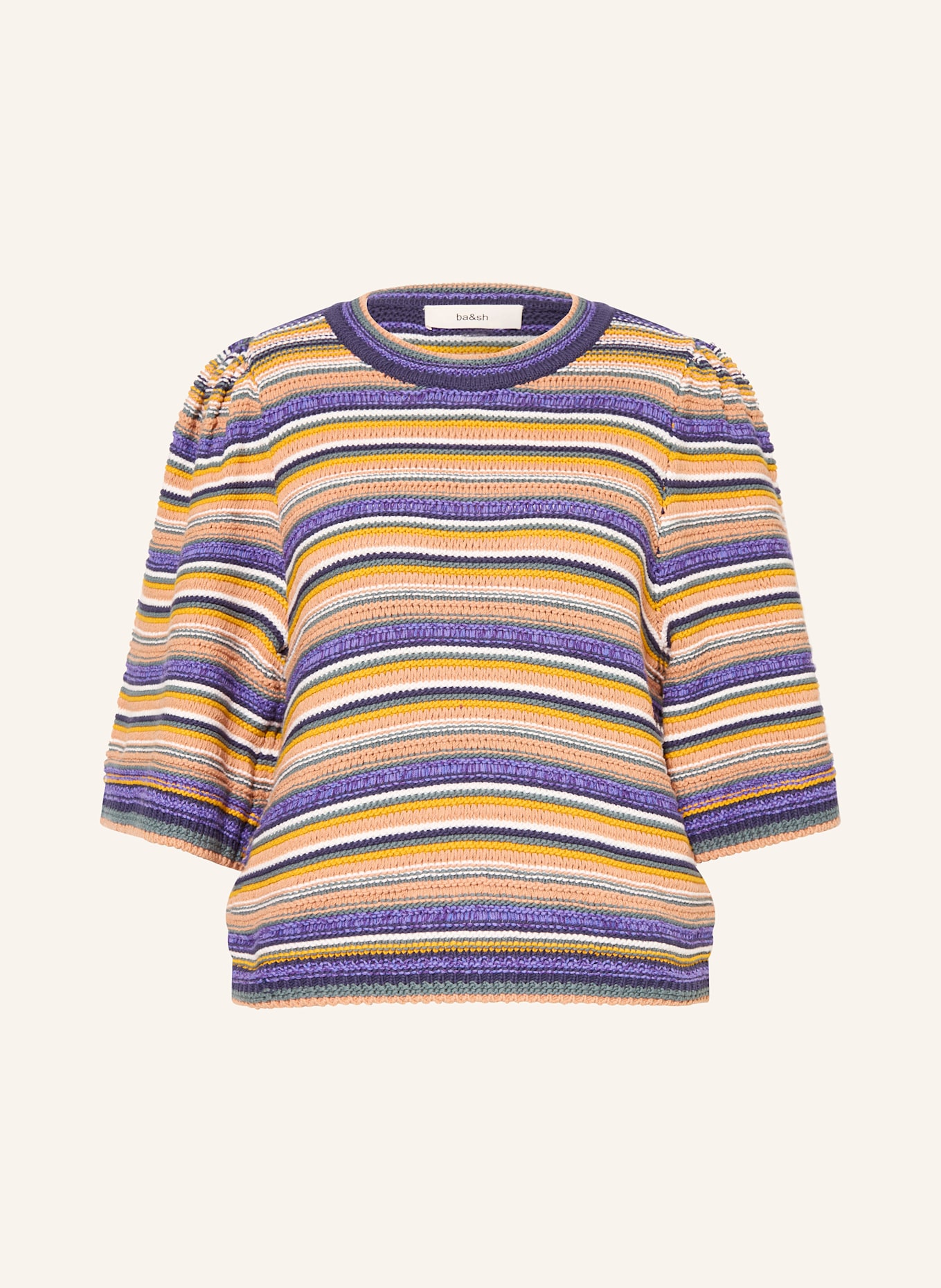 ba&sh Pullover FARFAELA mit 3/4-Arm: WEISS / PETROL / LILA