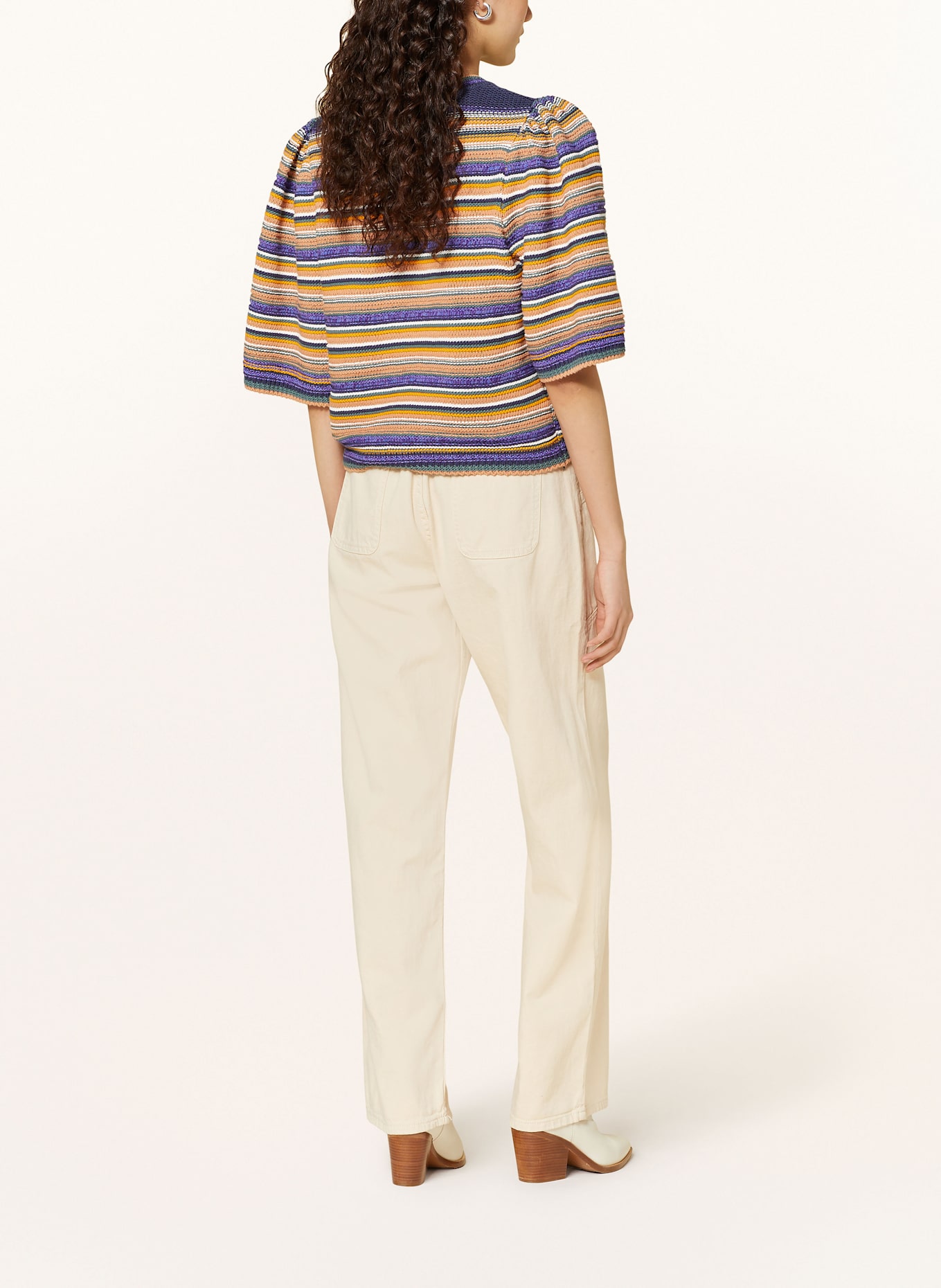 ba&sh Pullover FARFAELA mit 3/4-Arm: WEISS / PETROL / LILA