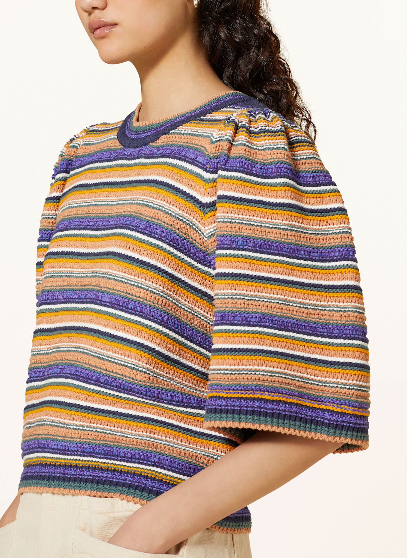 ba&sh Pullover FARFAELA mit 3/4-Arm: WEISS / PETROL / LILA