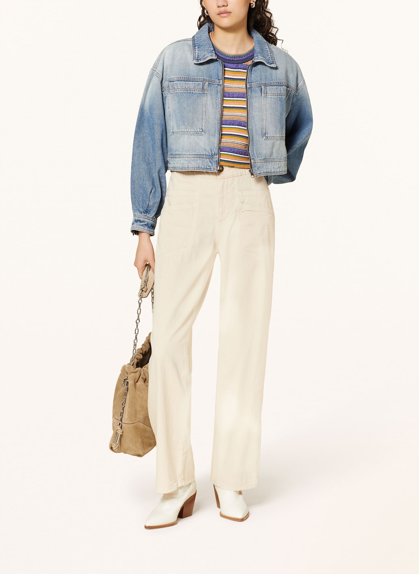 ba&sh Pullover FARFAELA mit 3/4-Arm: WEISS / PETROL / LILA