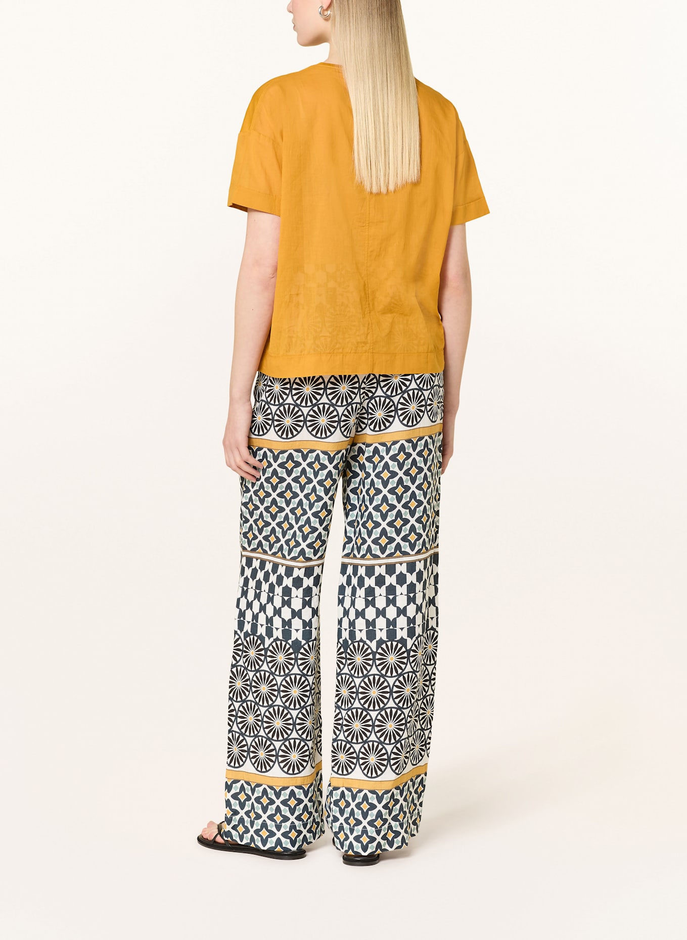 Marc O'Polo Marlenehose aus Leinen: SCHWARZ / WEISS / DUNKELGELB