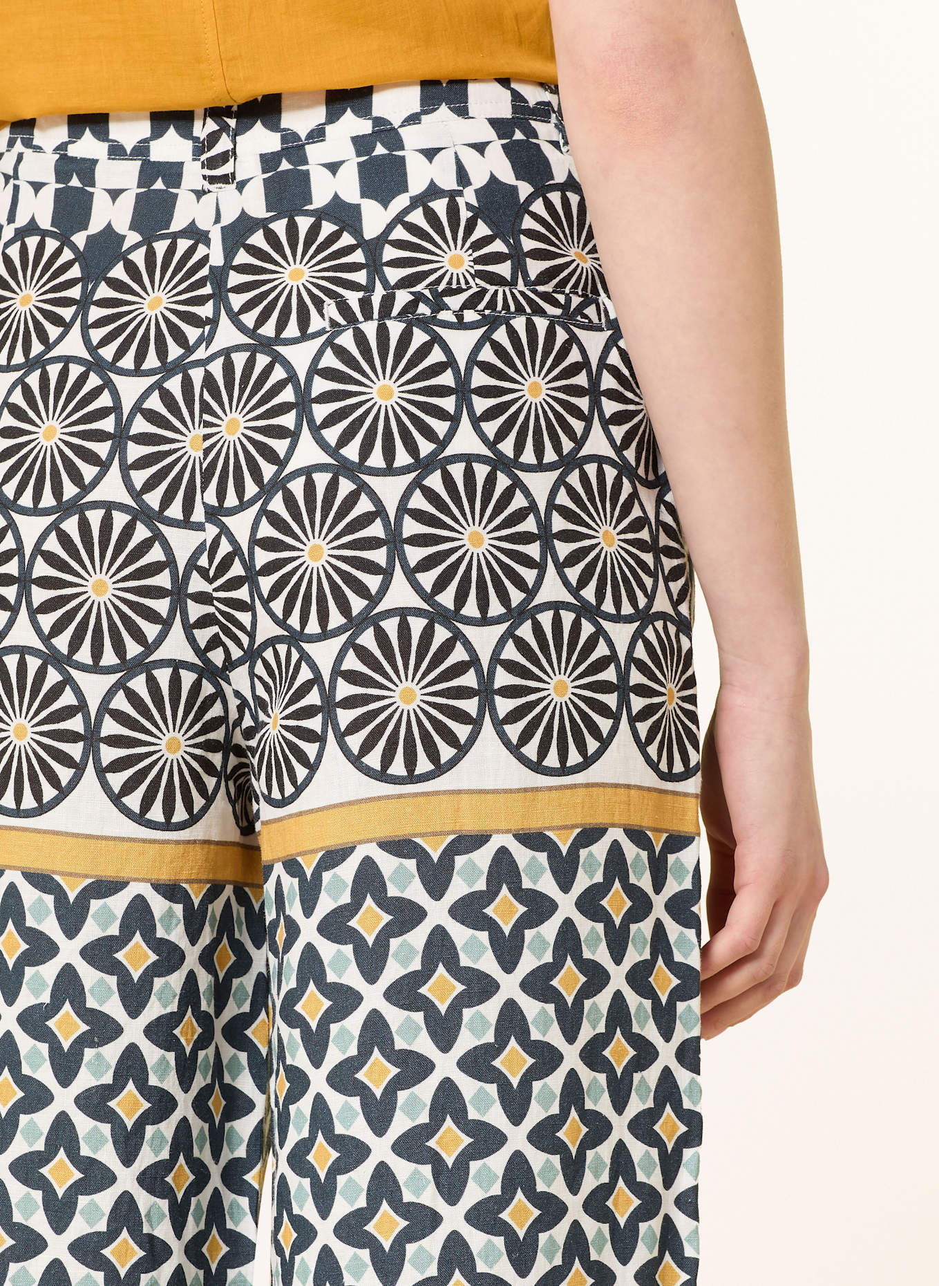 Marc O'Polo Marlenehose aus Leinen: SCHWARZ / WEISS / DUNKELGELB