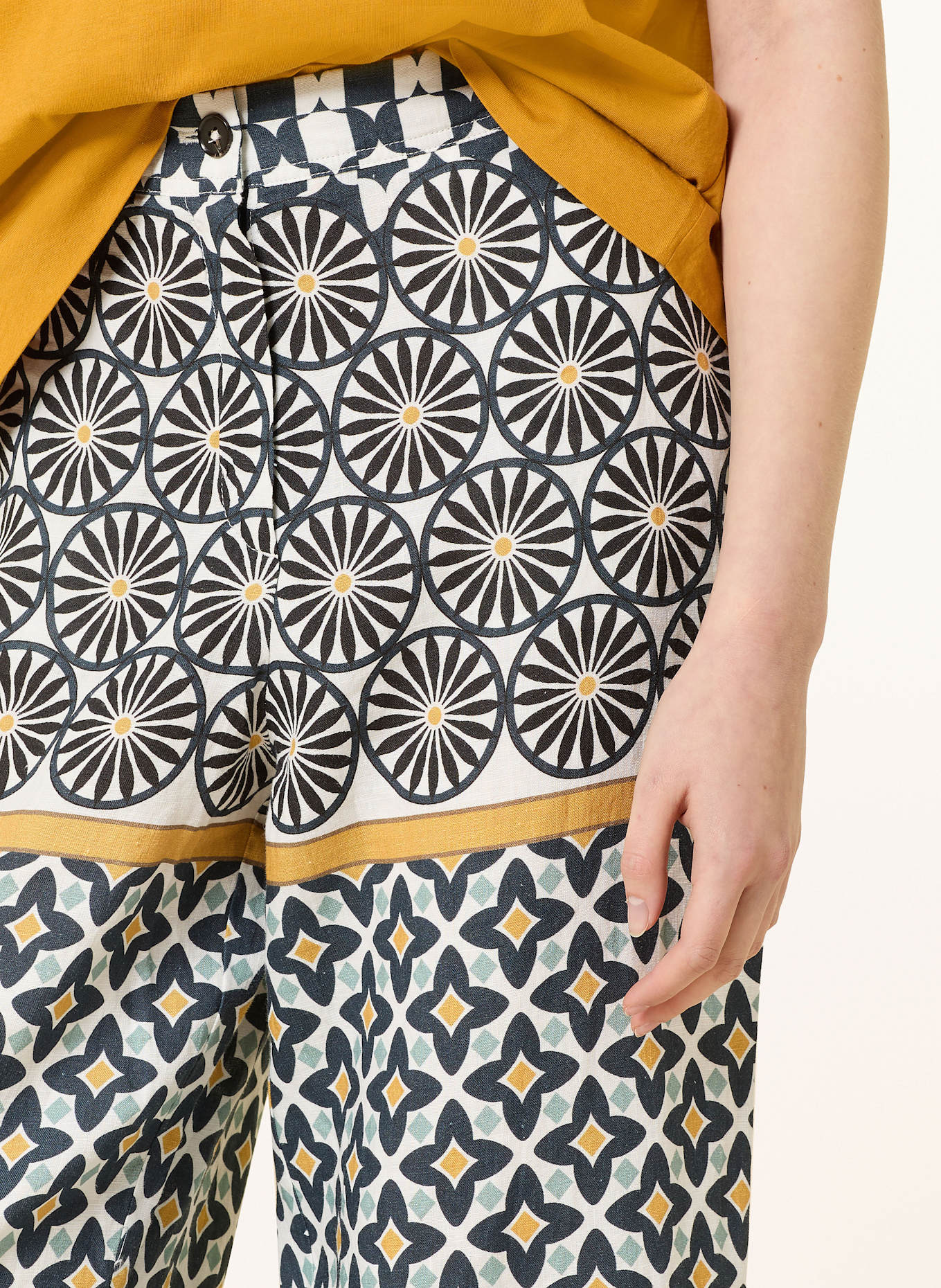 Marc O'Polo Marlenehose aus Leinen: SCHWARZ / WEISS / DUNKELGELB